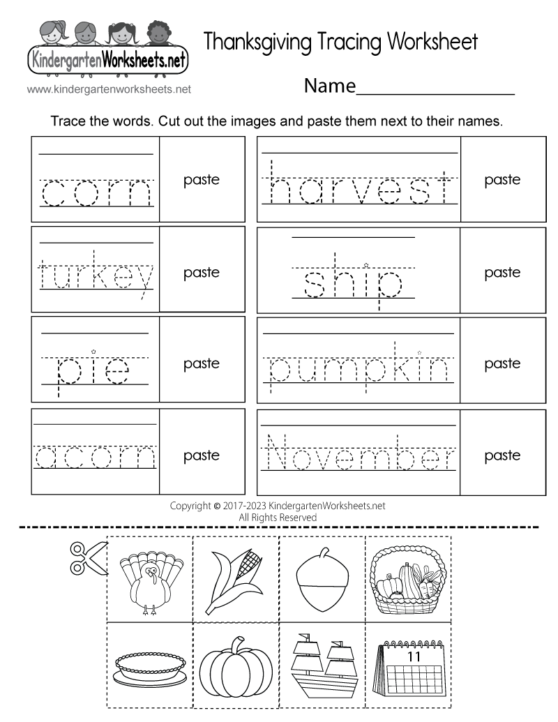 Free Printable Thanksgiving Tracing Worksheet