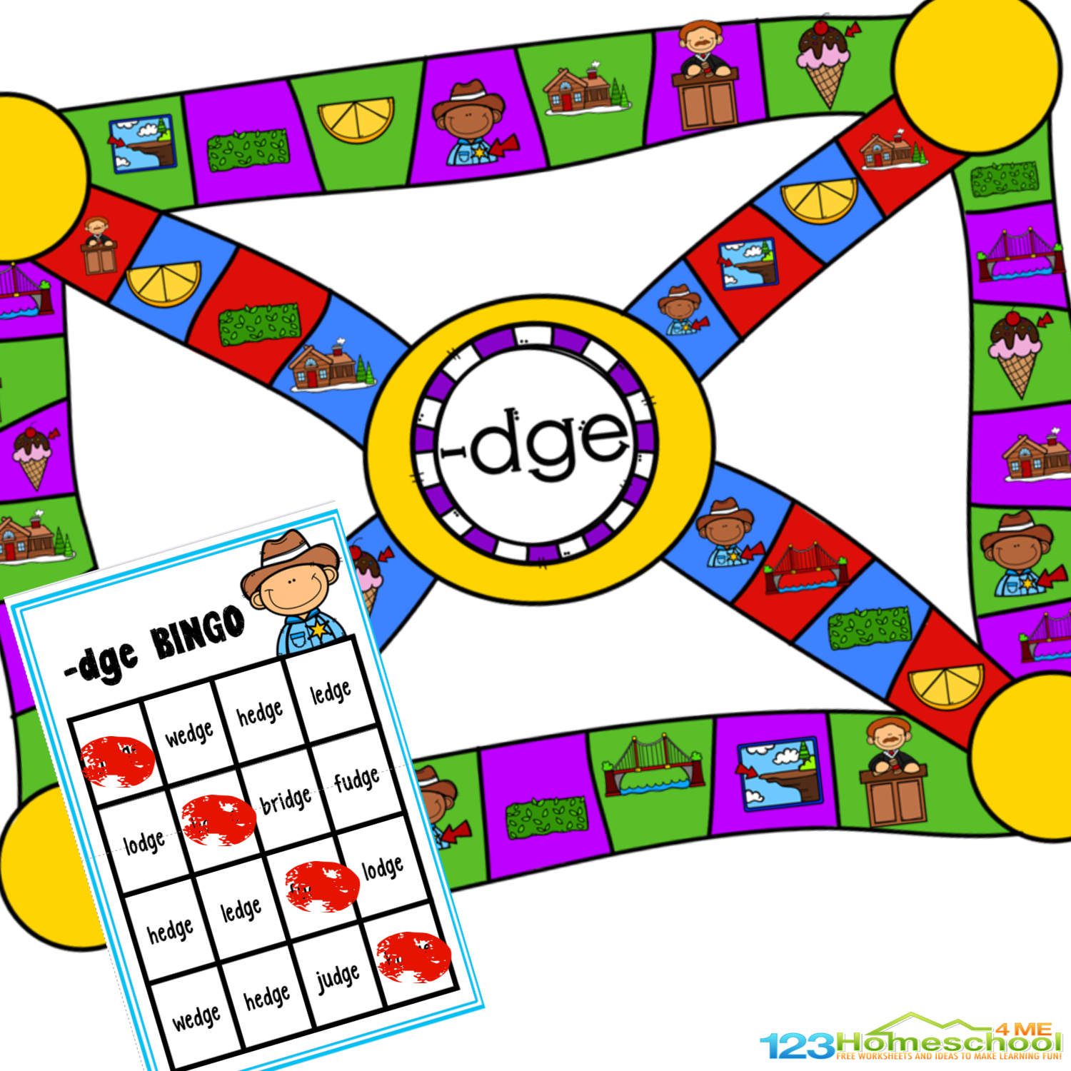 FREE Printable Words That End With Ge And Dge Phonics Game