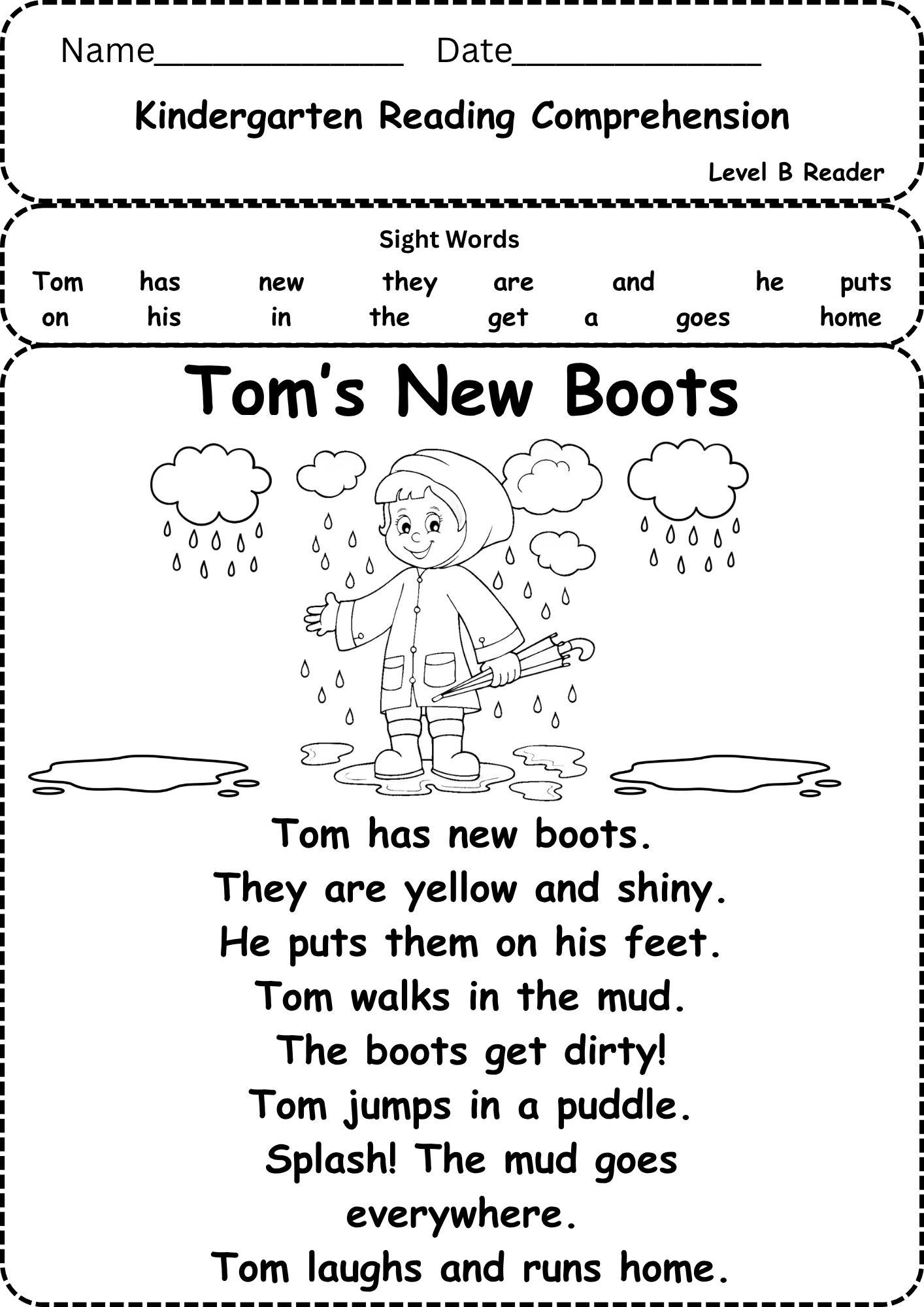 kindergarten reading comprehension free worksheets