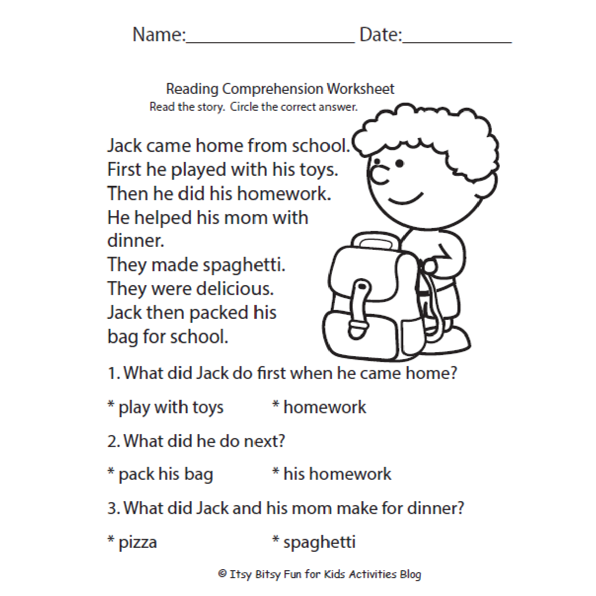 reading comprehension worksheets preschool