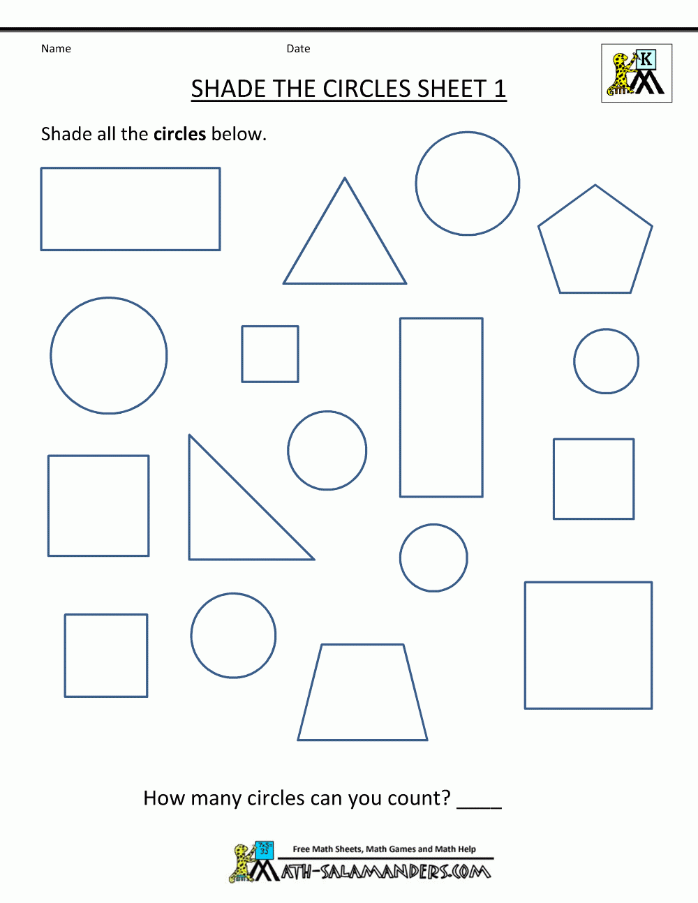 worksheet of shapes for kindergarten