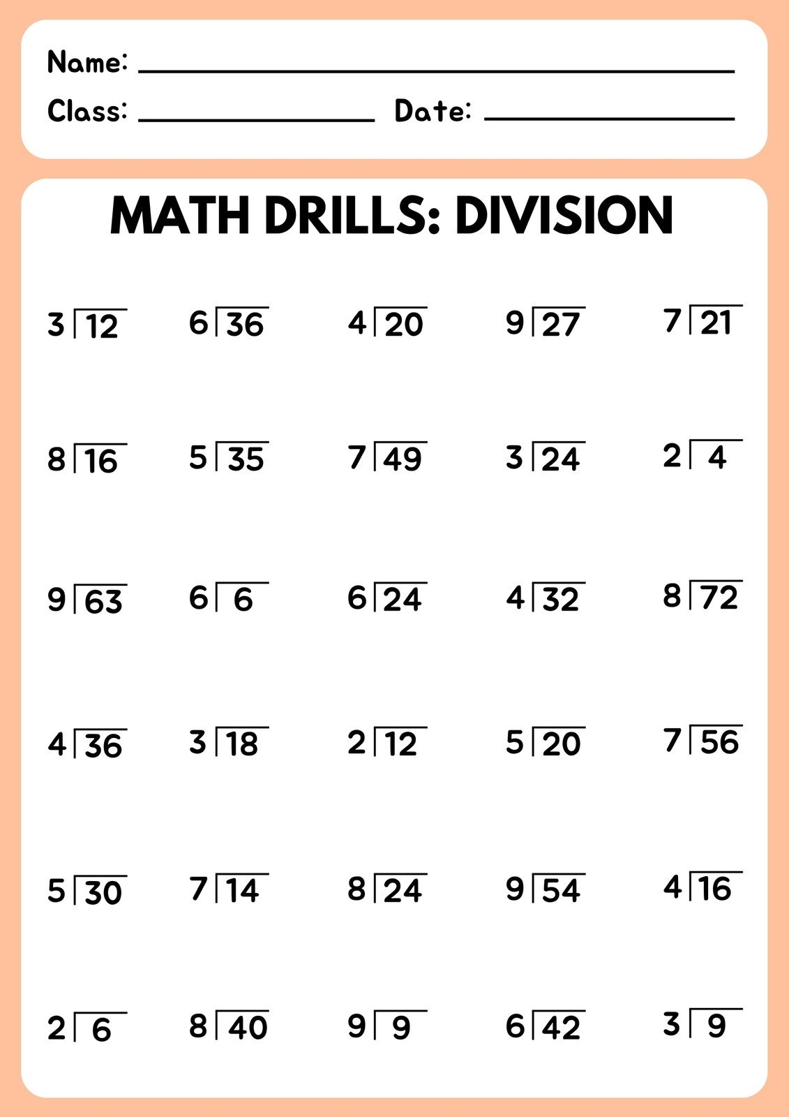 math multiplication and division worksheets
