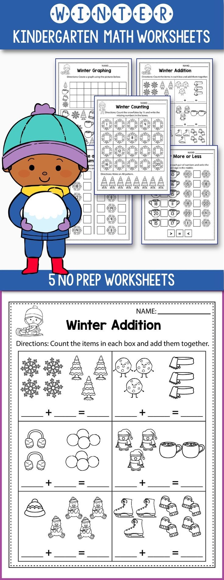 FREE Winter Math Worksheets Activities Preschool Morning Work Holidays