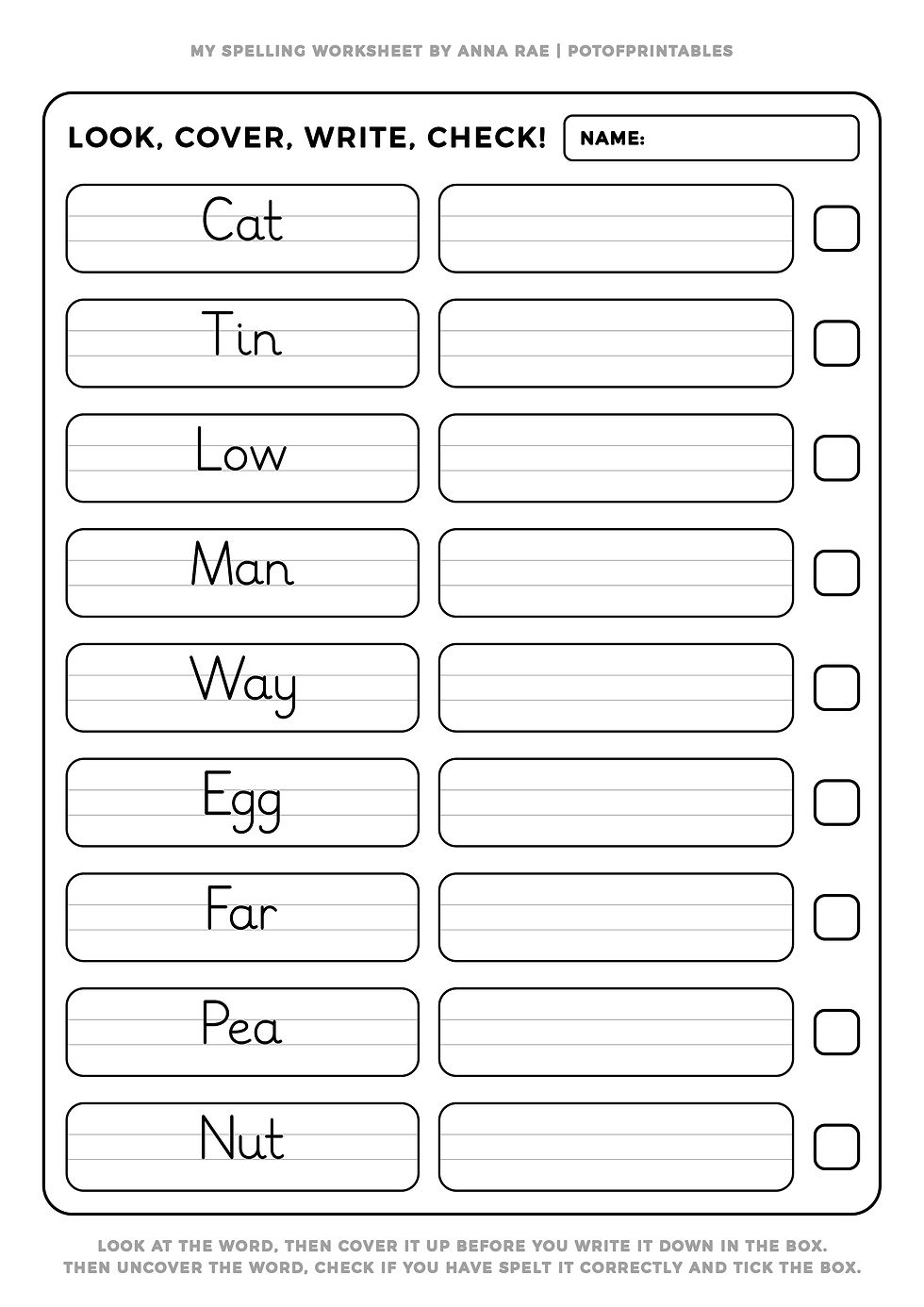 FREEBIE 10 Free Printable Spelling Worksheets