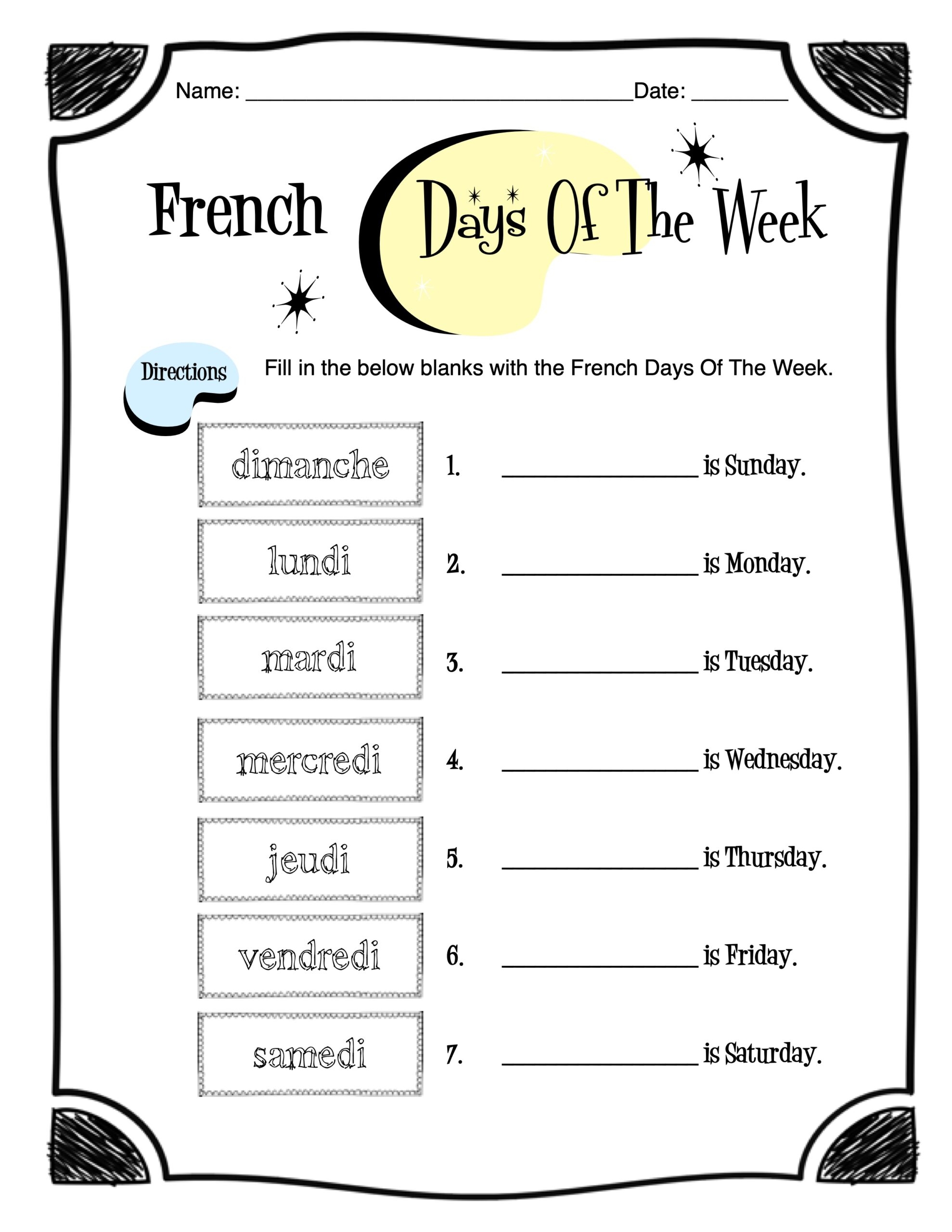 French Days Of The Week Worksheet Packet Made By Teachers