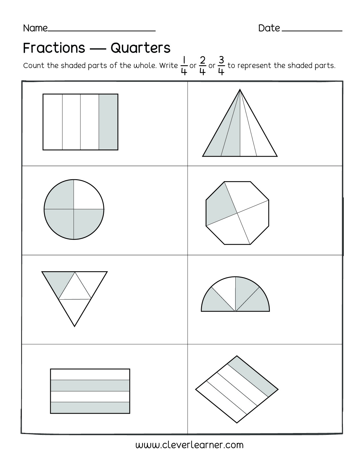 Fun Activity On Fractions Fourths Worksheets For Children