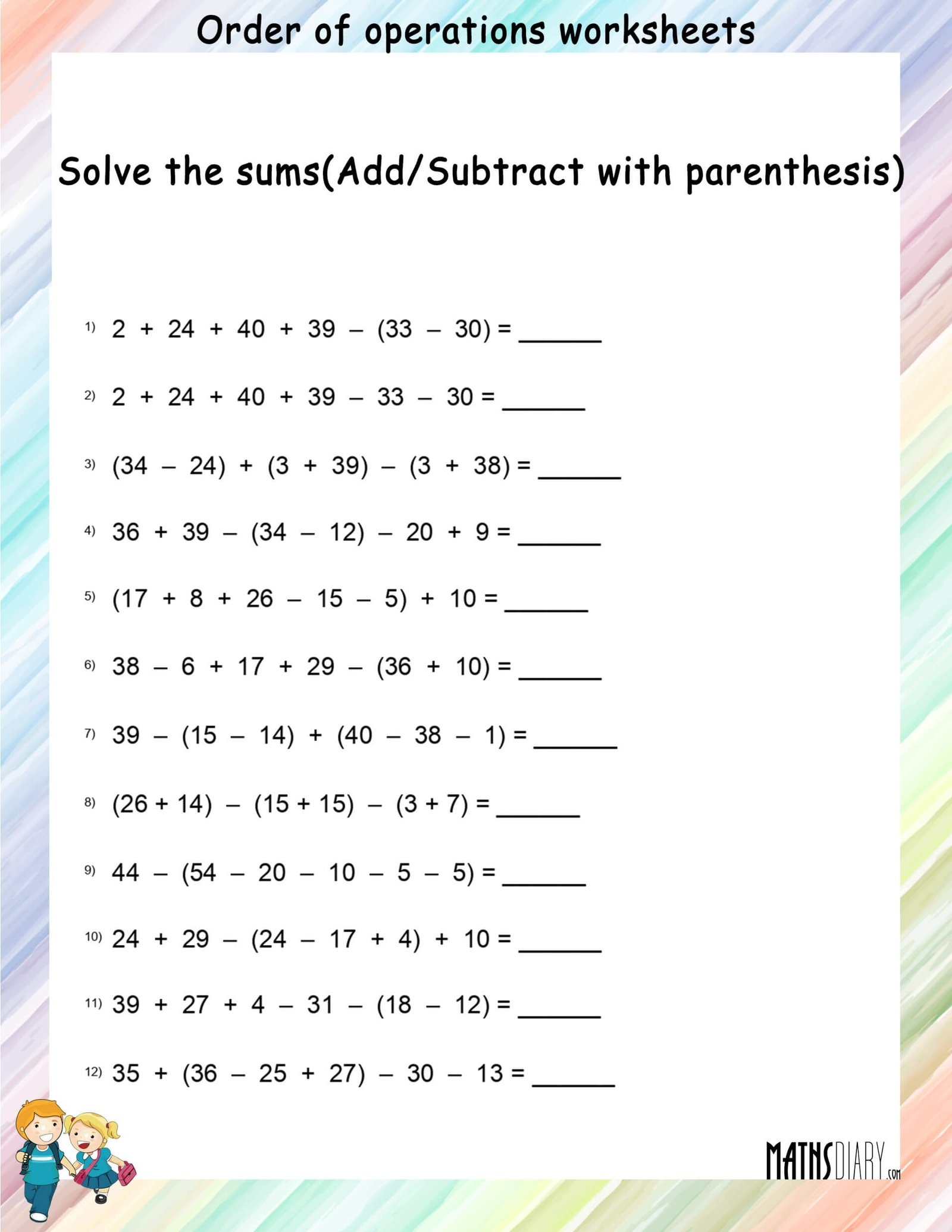 Fundamental Operations Order Of Operations Worksheets Math Worksheets MathsDiary