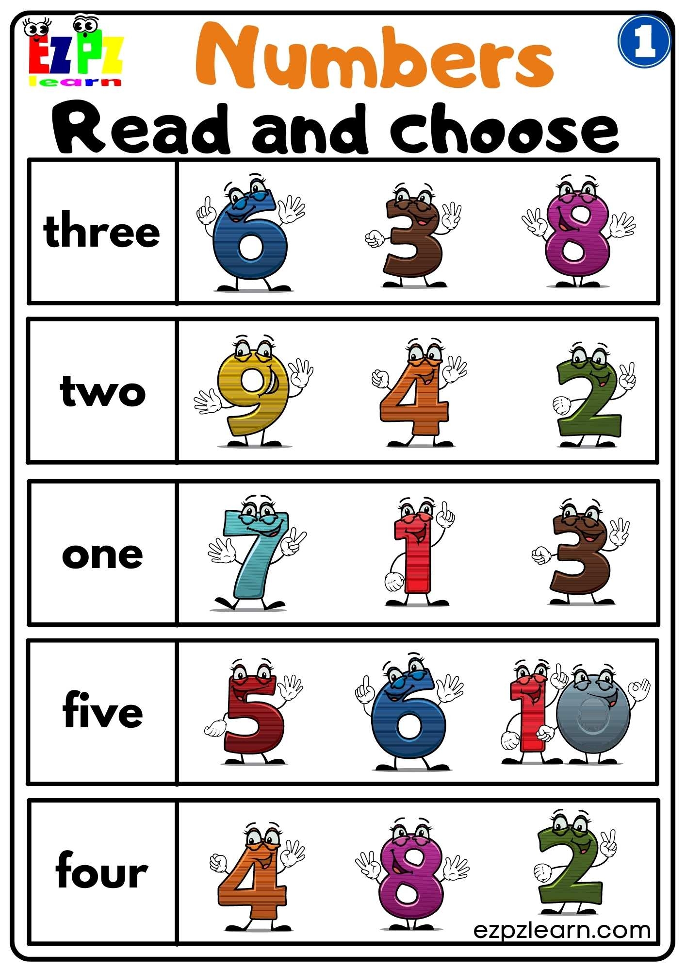 G1 Numbers Read And Choose Worksheet For Kindergarten K5 And ESL Students Free Download Ezpzlearn