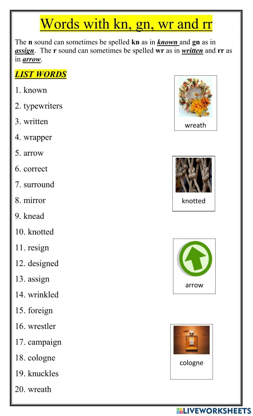 Gn Kn Mb And Wr Hands on Spelling And Phonics Phonics Making Worksheets Library