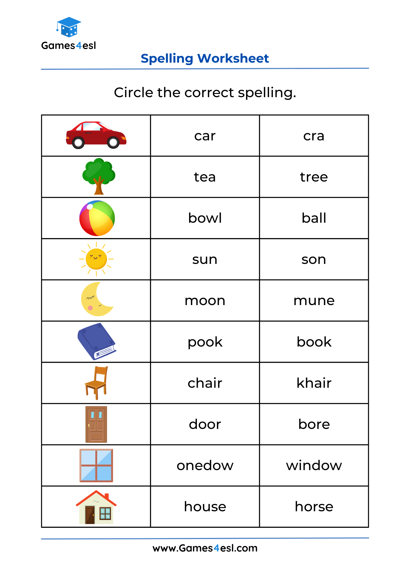 printable spelling worksheets