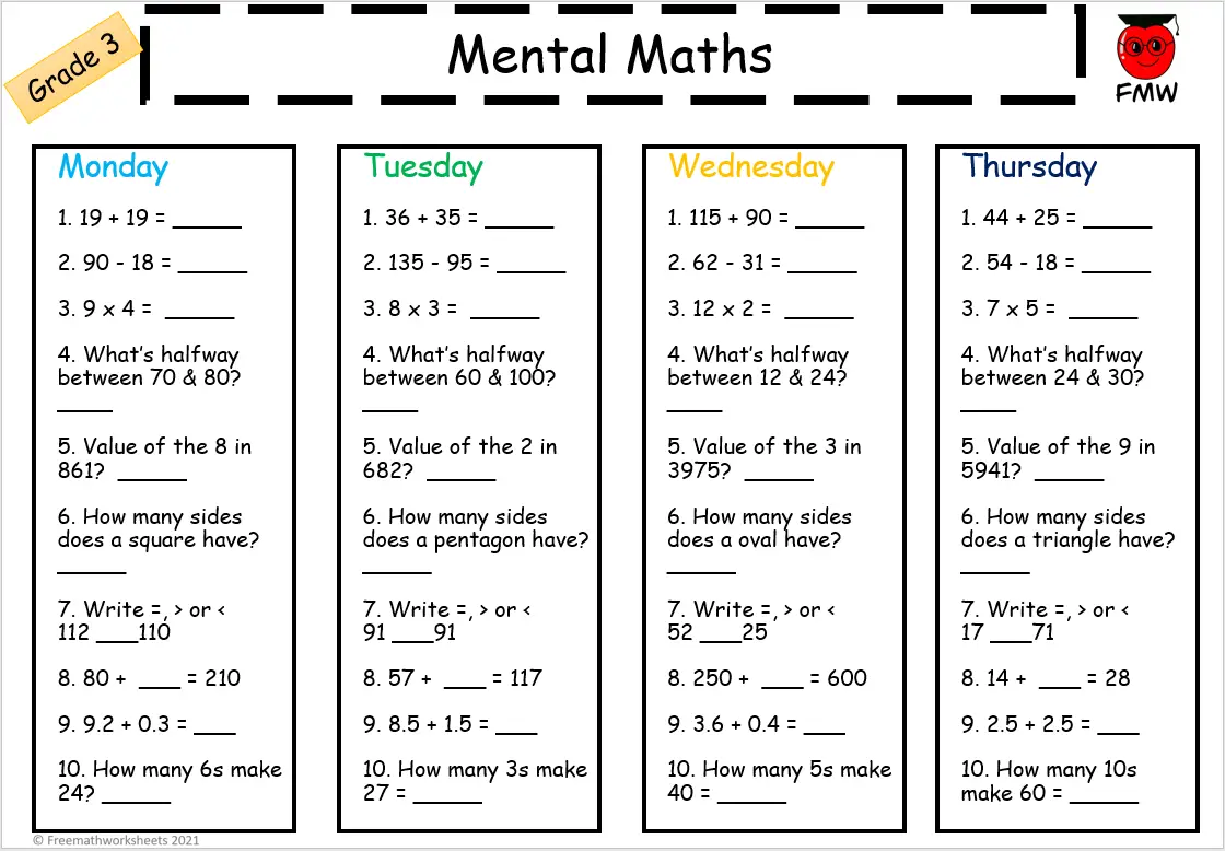Grade 3 Free Math Worksheets Printable Worksheets