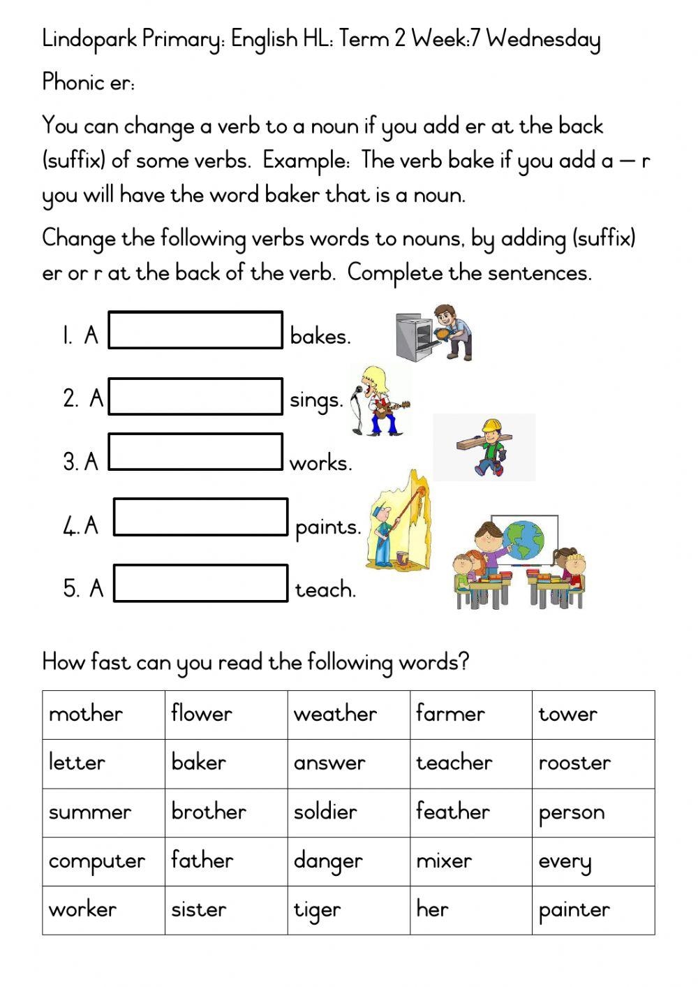 Grade 3 Term 2 Week 7 English Phonic Er Wedneday Worksheet Live Worksheets Library