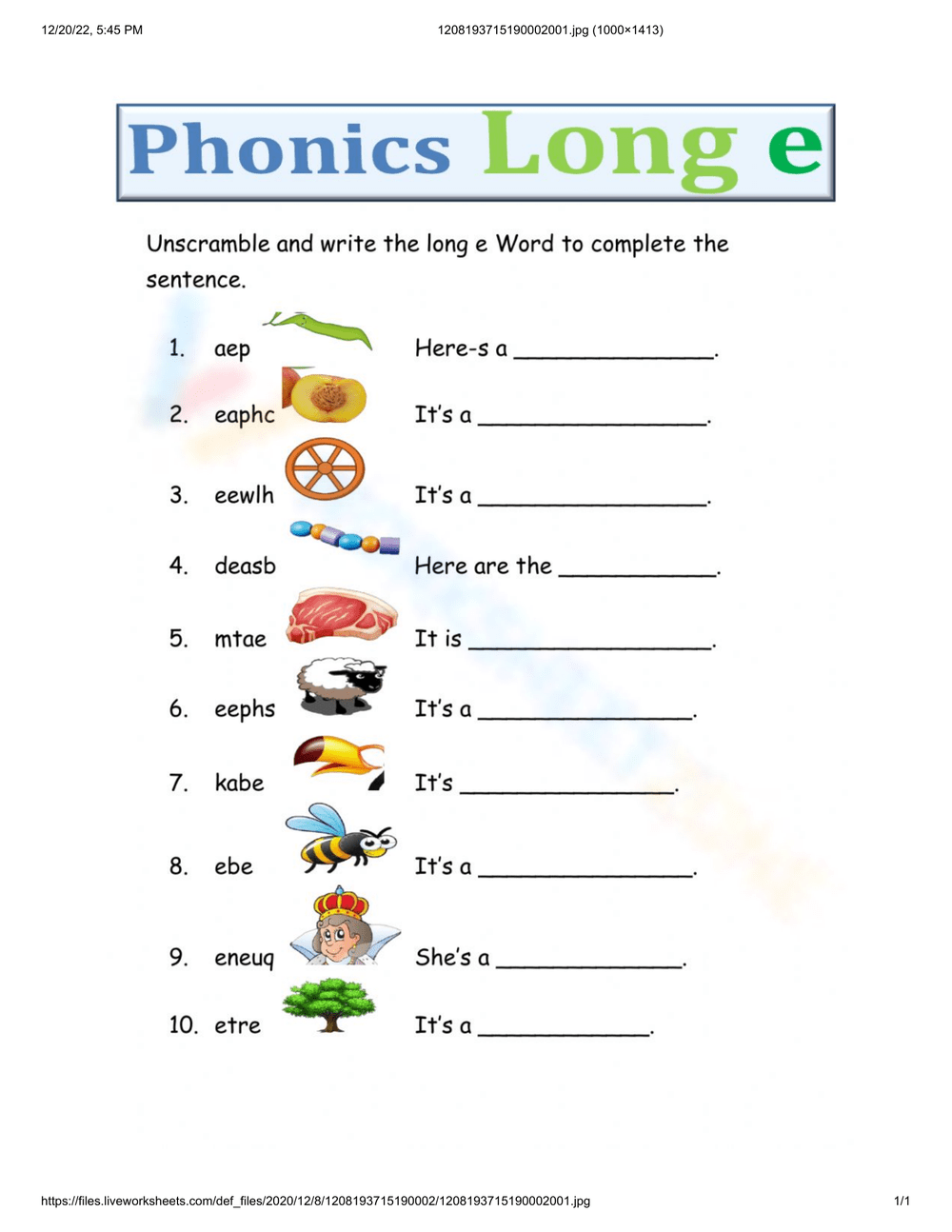 Grade 4 Long E Worksheets Printable