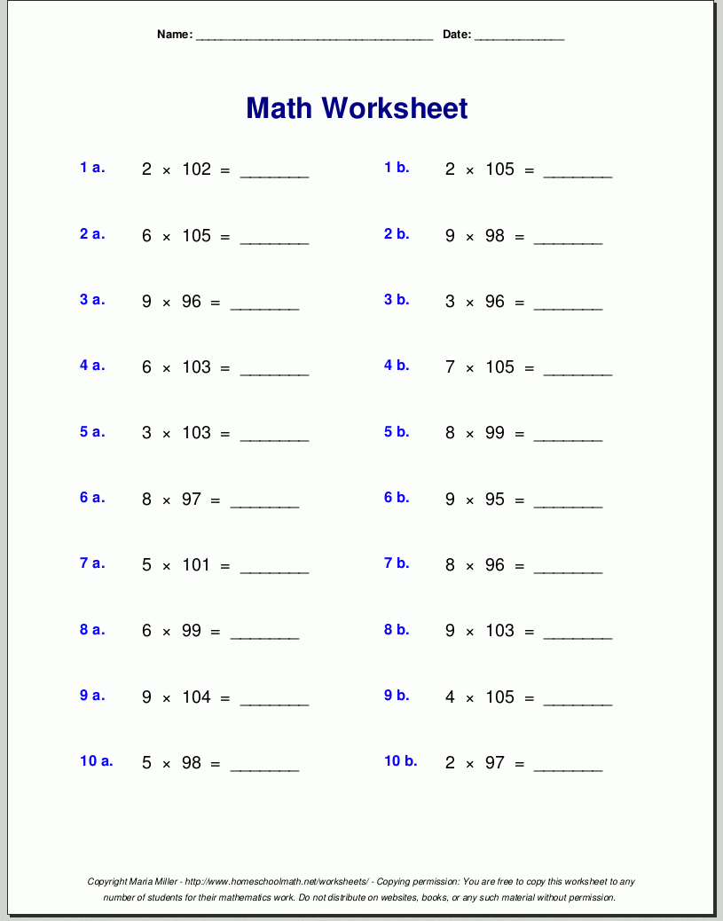 Grade 4 Multiplication Worksheets
