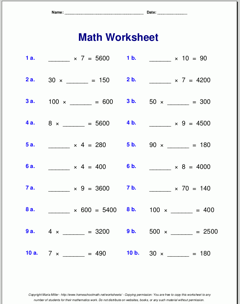Grade 4 Multiplication Worksheets Worksheets Library