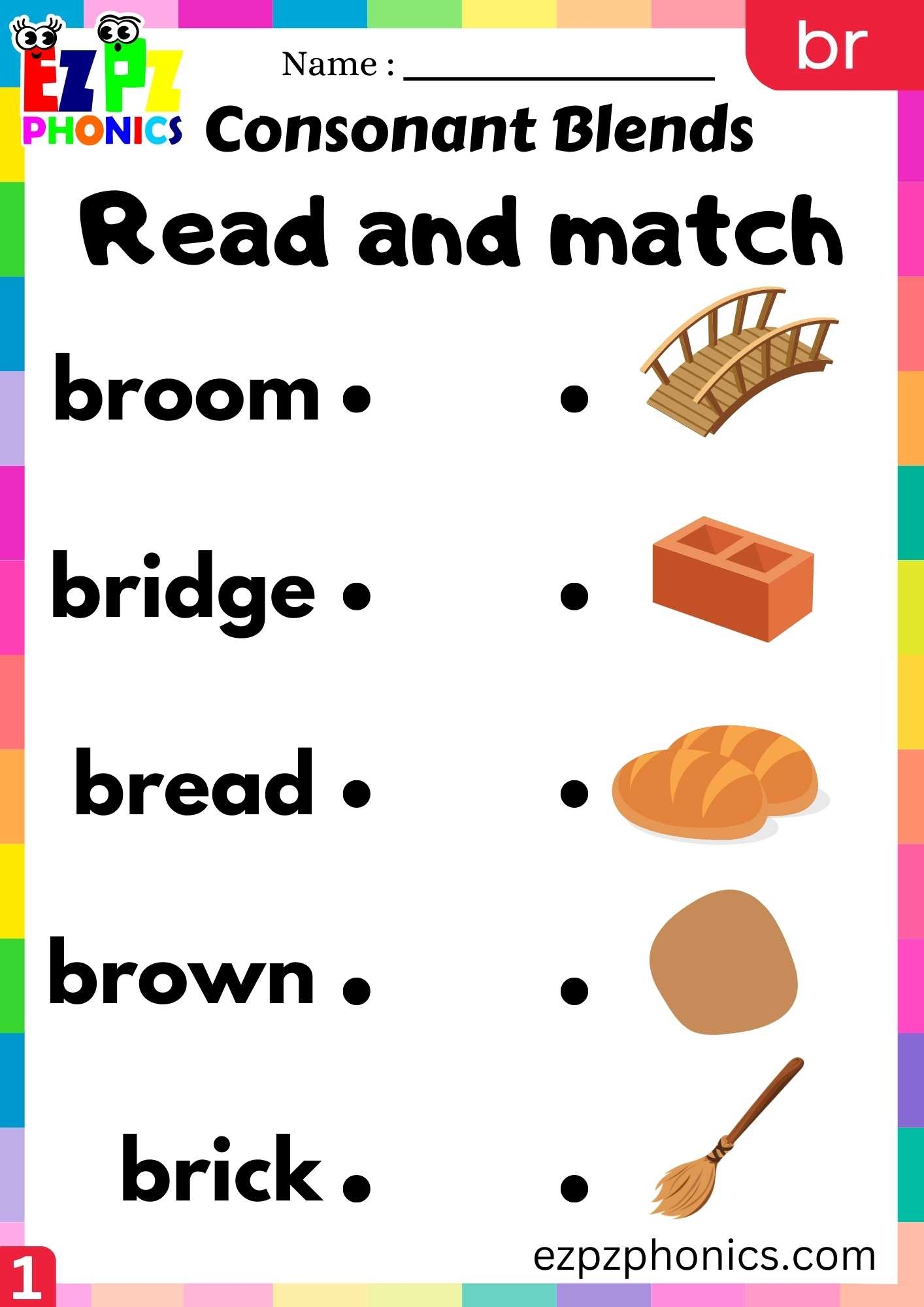 Group1 BR Words Read And Match Phonics Consonant Blends Worksheet Ezpzphonics