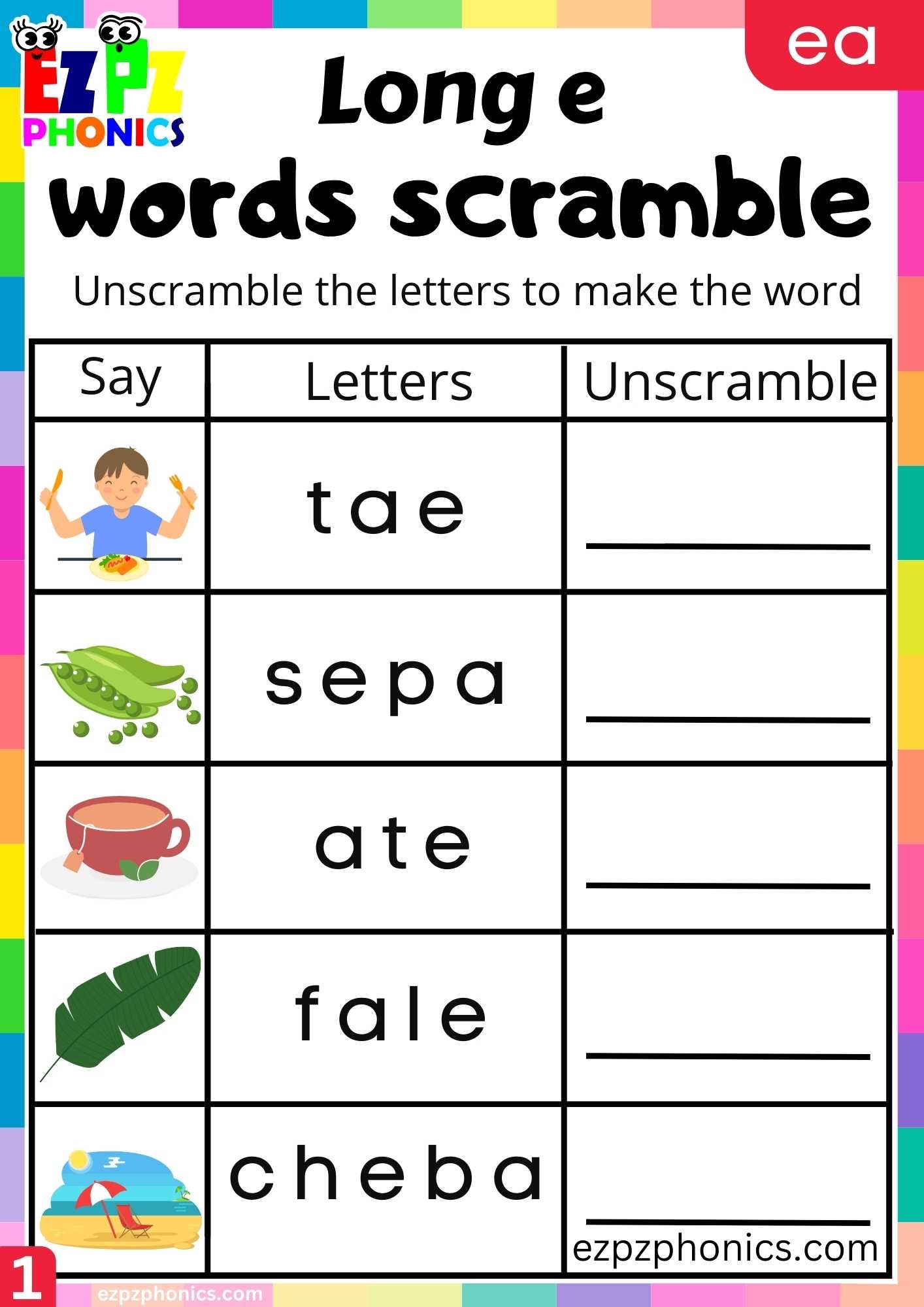 ea phonics worksheets