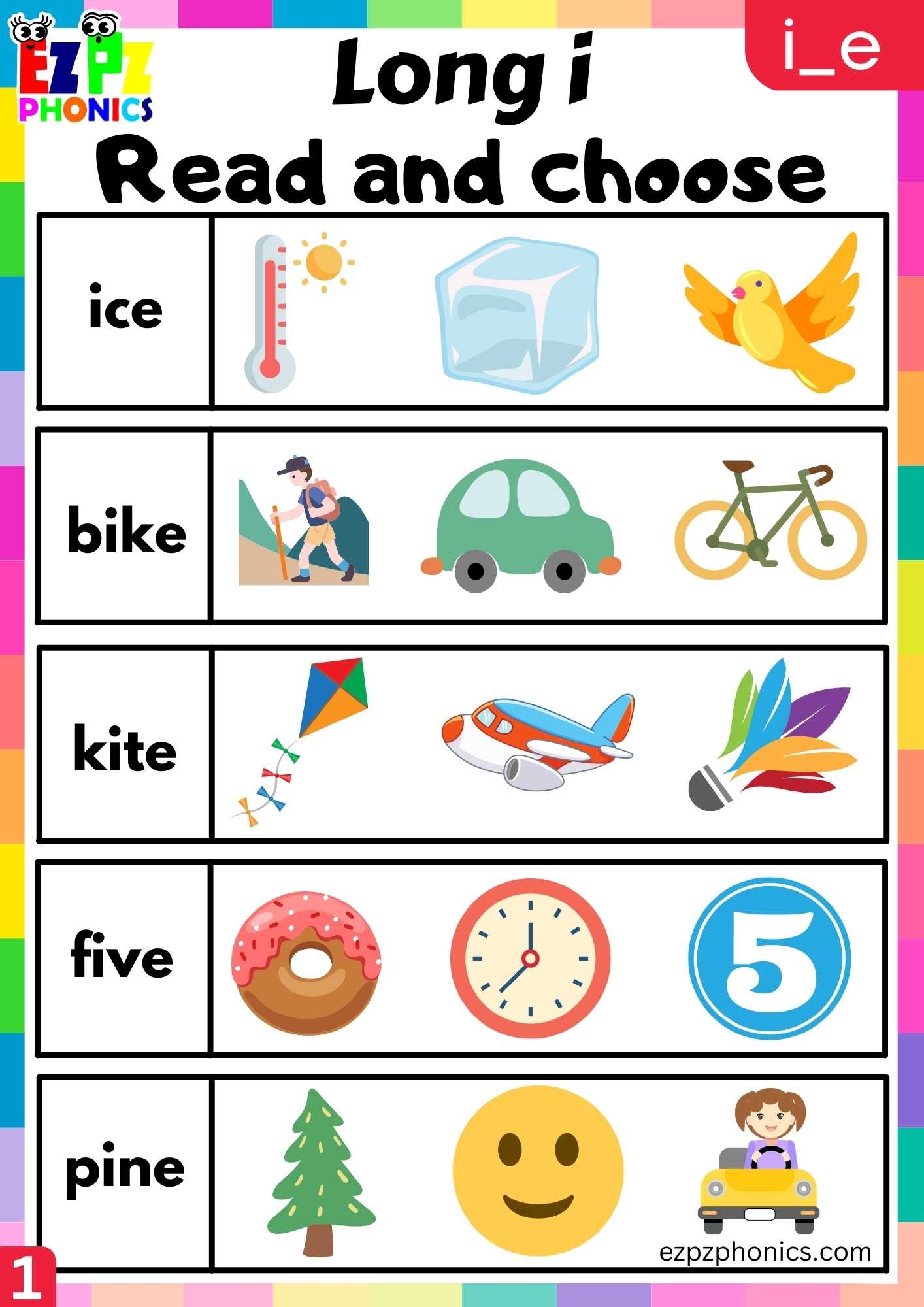 Group1 I E Words Read And Choose Long I Phonics Worksheet Ezpzphonics