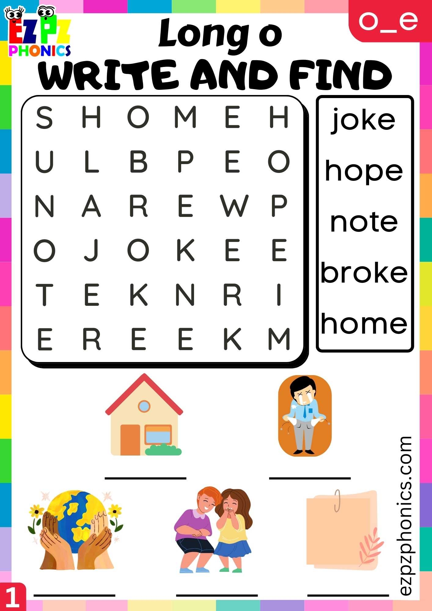 Group1 O E Words Write And Find Long O Phonics Worksheet Ezpzphonics Group1 O E Words Write And Find Long O Phonics Worksheet Ezpzphonics