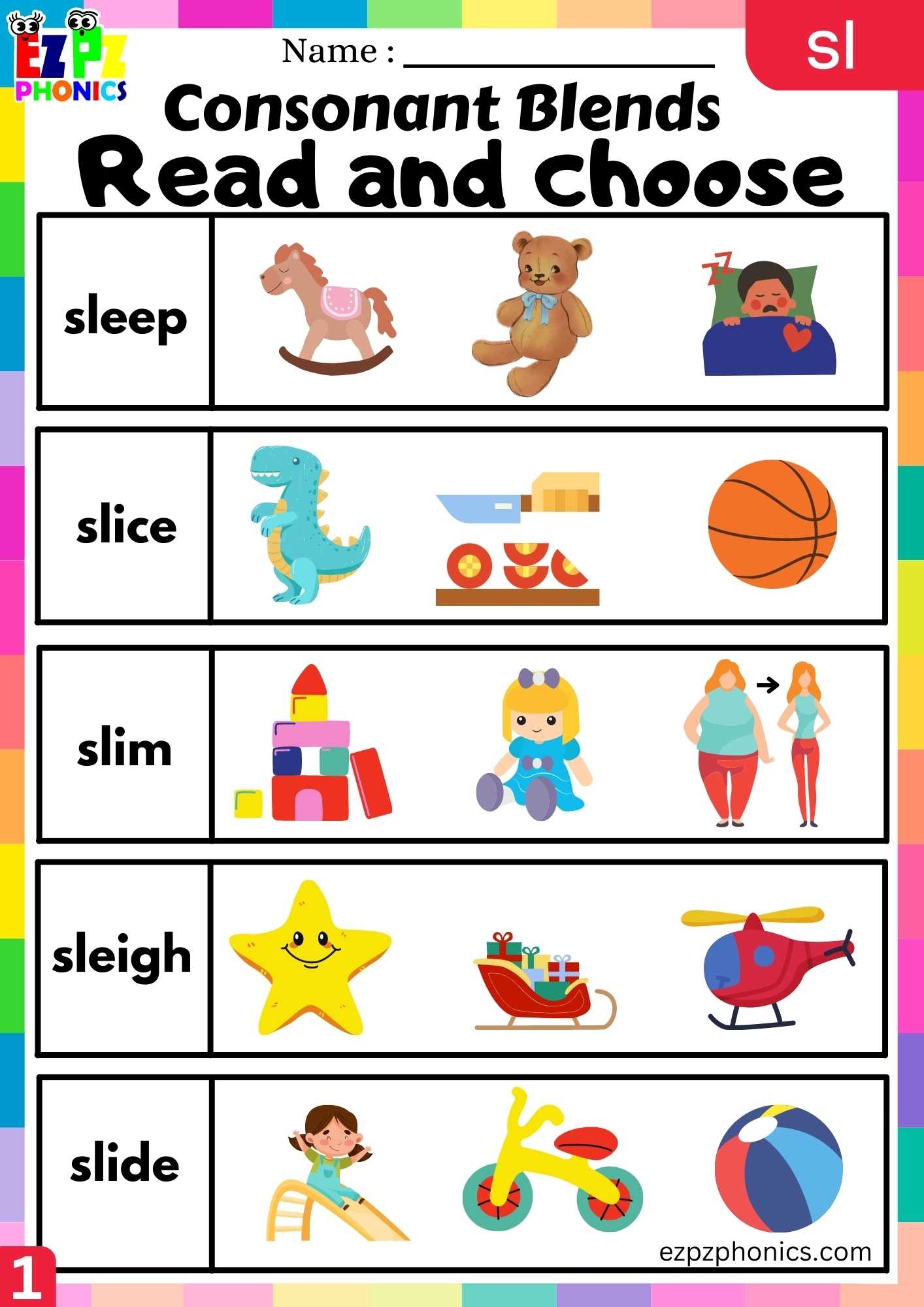Group1 SL Words Read And Choose Phonics Consonant Blends Worksheet Ezpzphonics