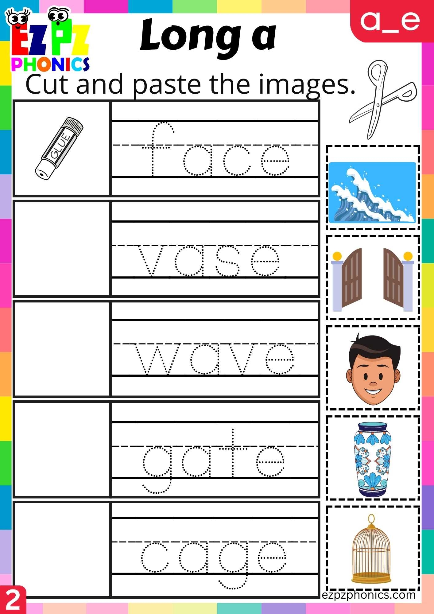 Group2 A E Words Cut And Paste The Images Long A Phonics Worksheet Ezpzphonics