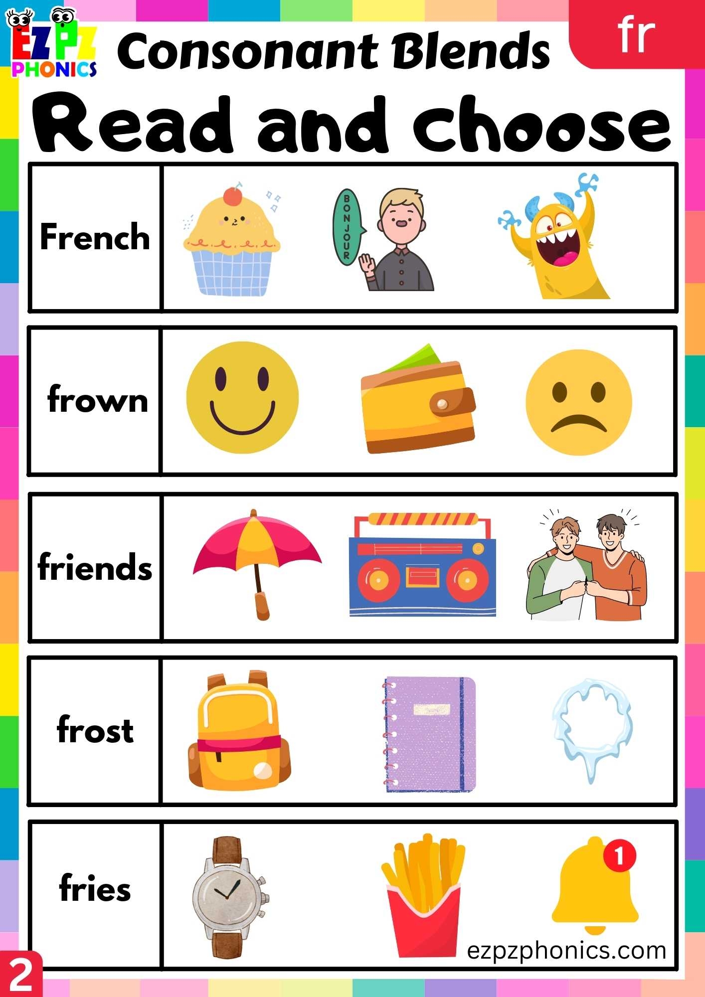 Group2 FR Words Read And Choose Phonics Consonant Blends Worksheet Ezpzphonics