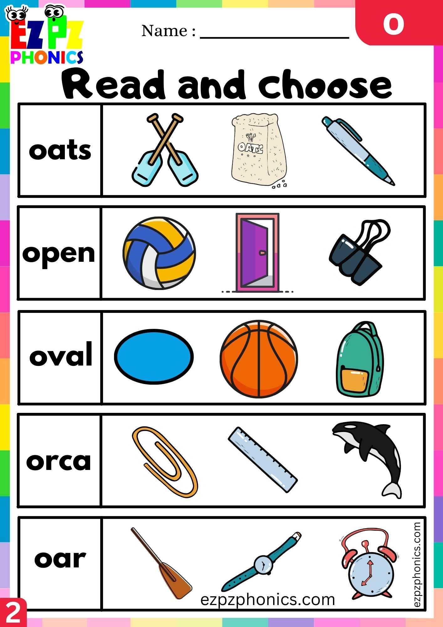 Group2 Letter O Read And Choose Beginning Sounds Worksheet Ezpzphonics