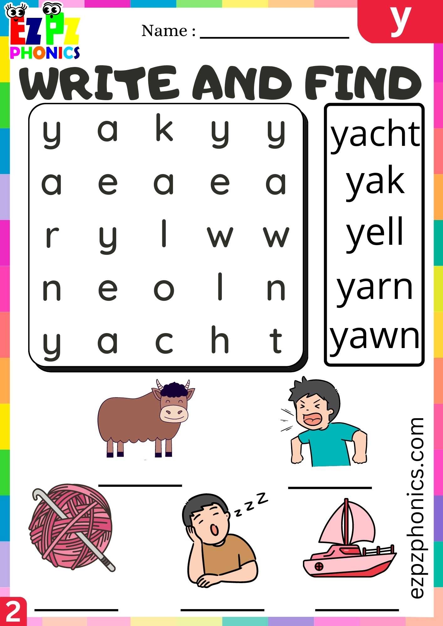 Group2 Letter Y Write And Find Beginning Sounds Worksheet Ezpzphonics