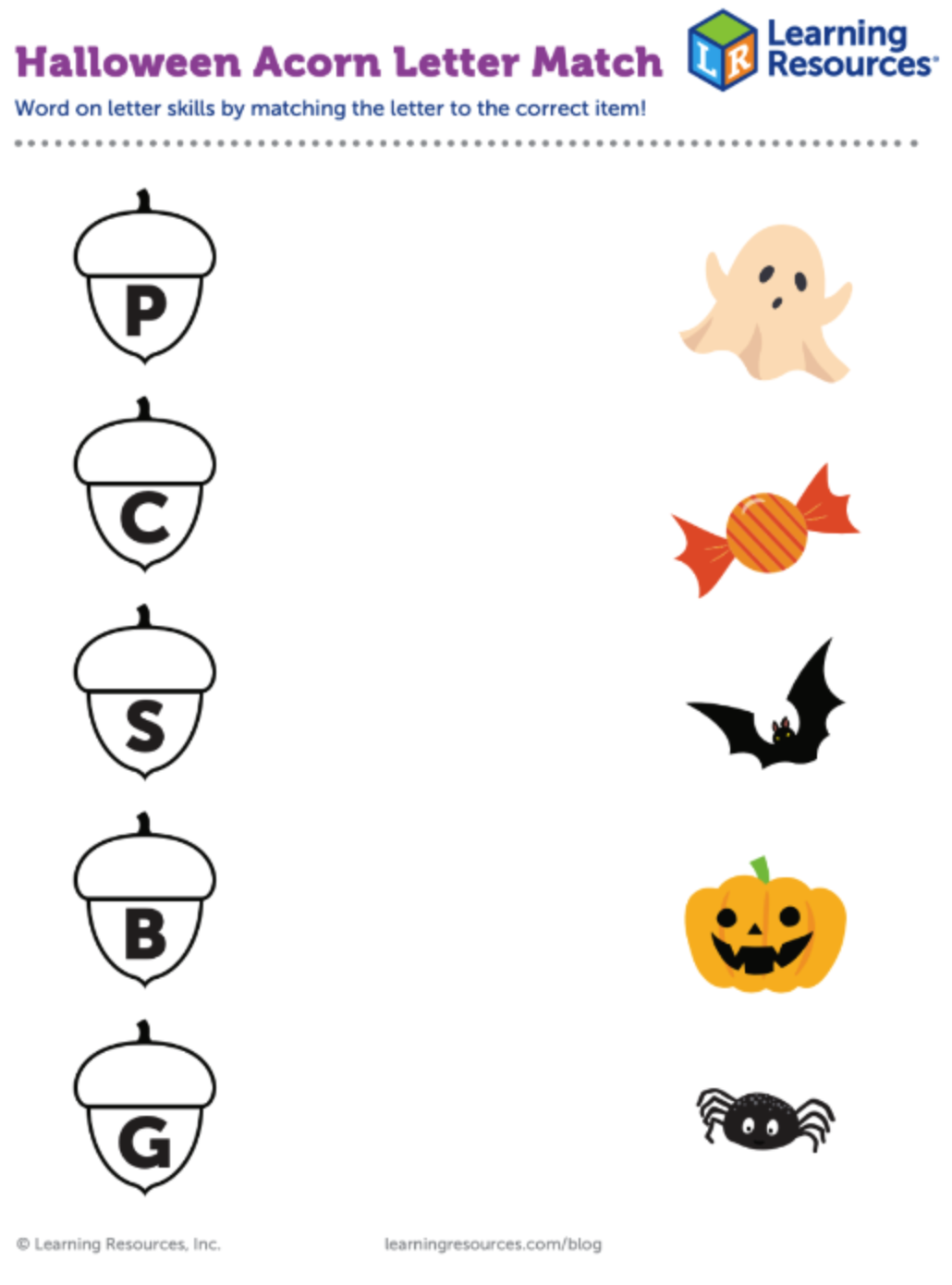 Halloween Acorn Letter Match Printable Learning Resources