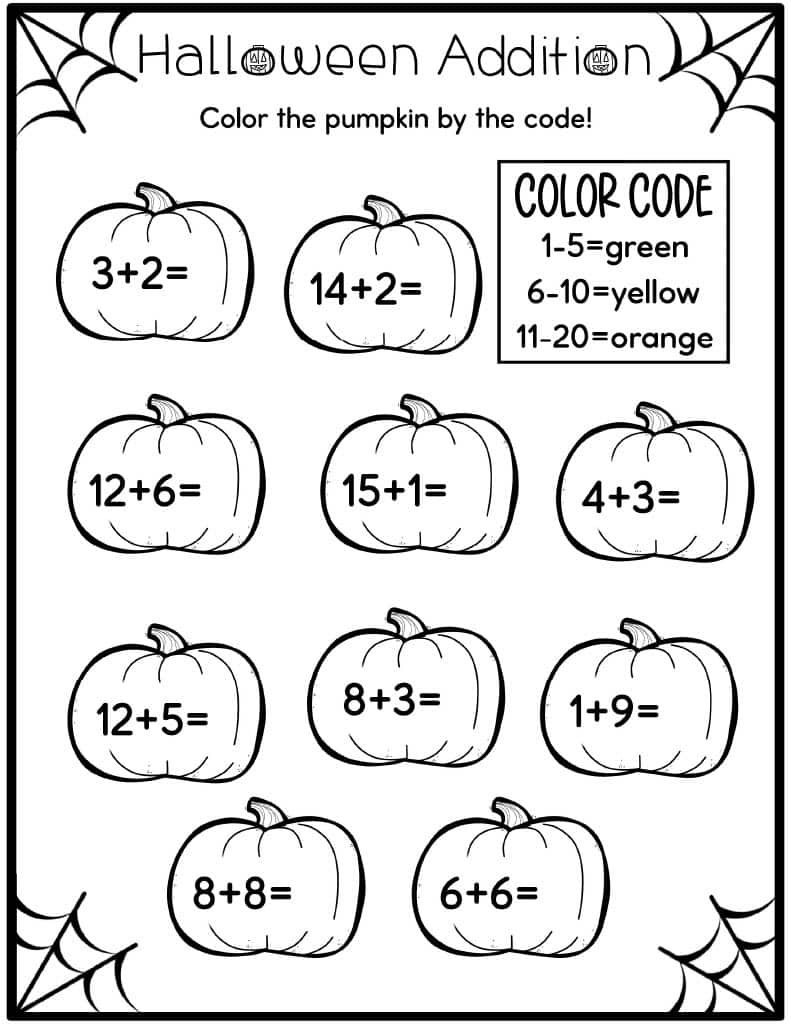 Halloween Addition And Subtraction Worksheets Kids Activity Zone