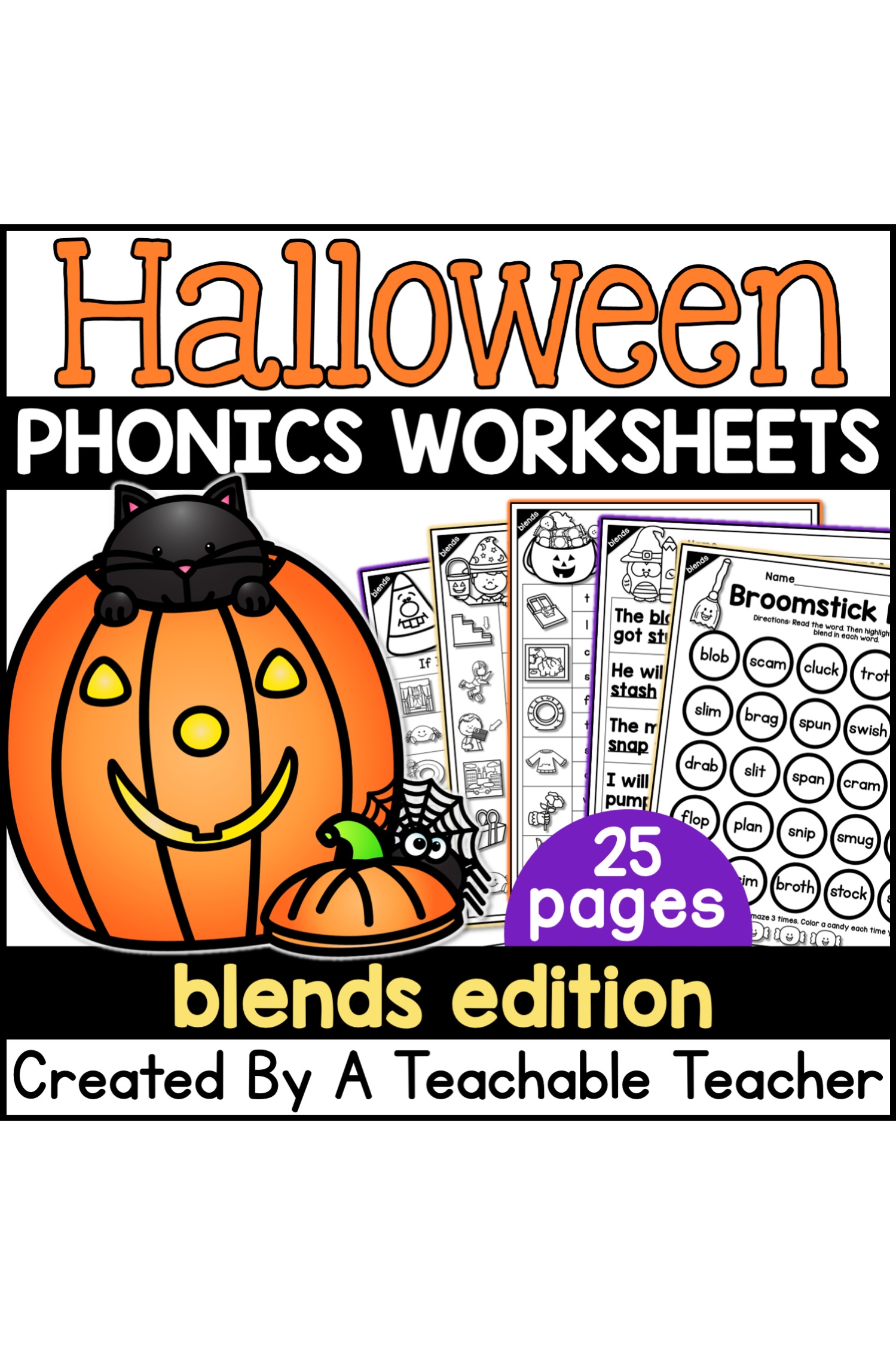 Halloween Blends Activities NO PREP Phonics Worksheets A Teachable Teacher