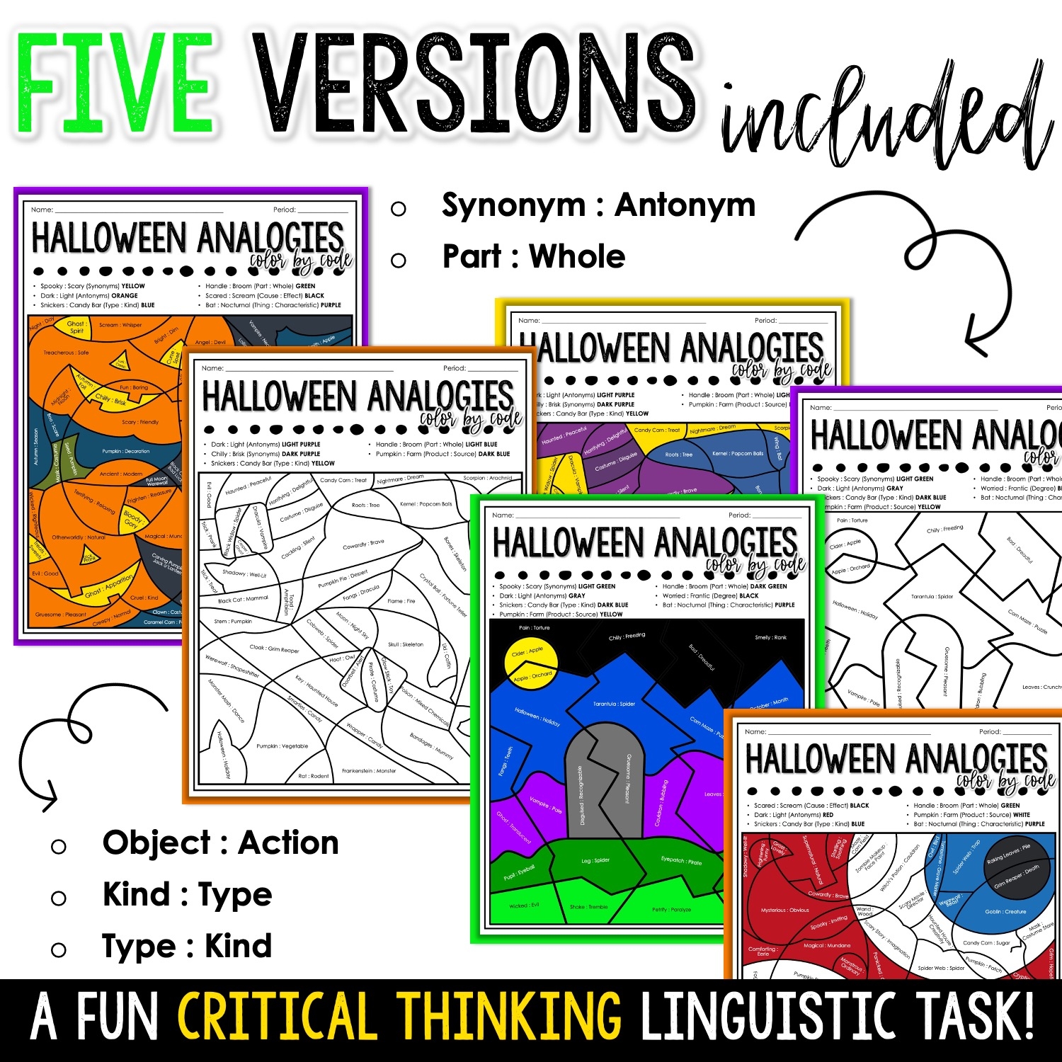 Halloween Color By Code Vocabulary Activities Word Analogies For Middle School Halloween Color By Code Vocabulary Activities Word Analogies For Middle School