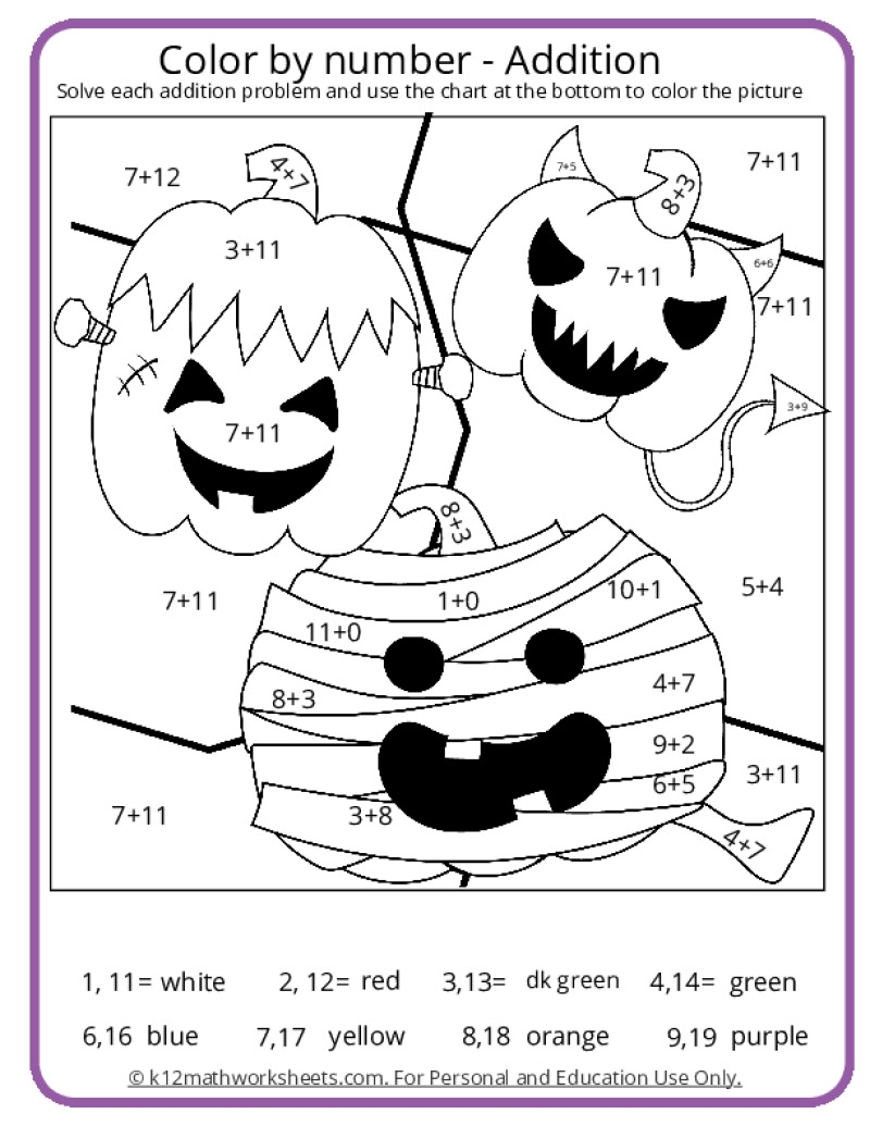 halloween maths colouring worksheets