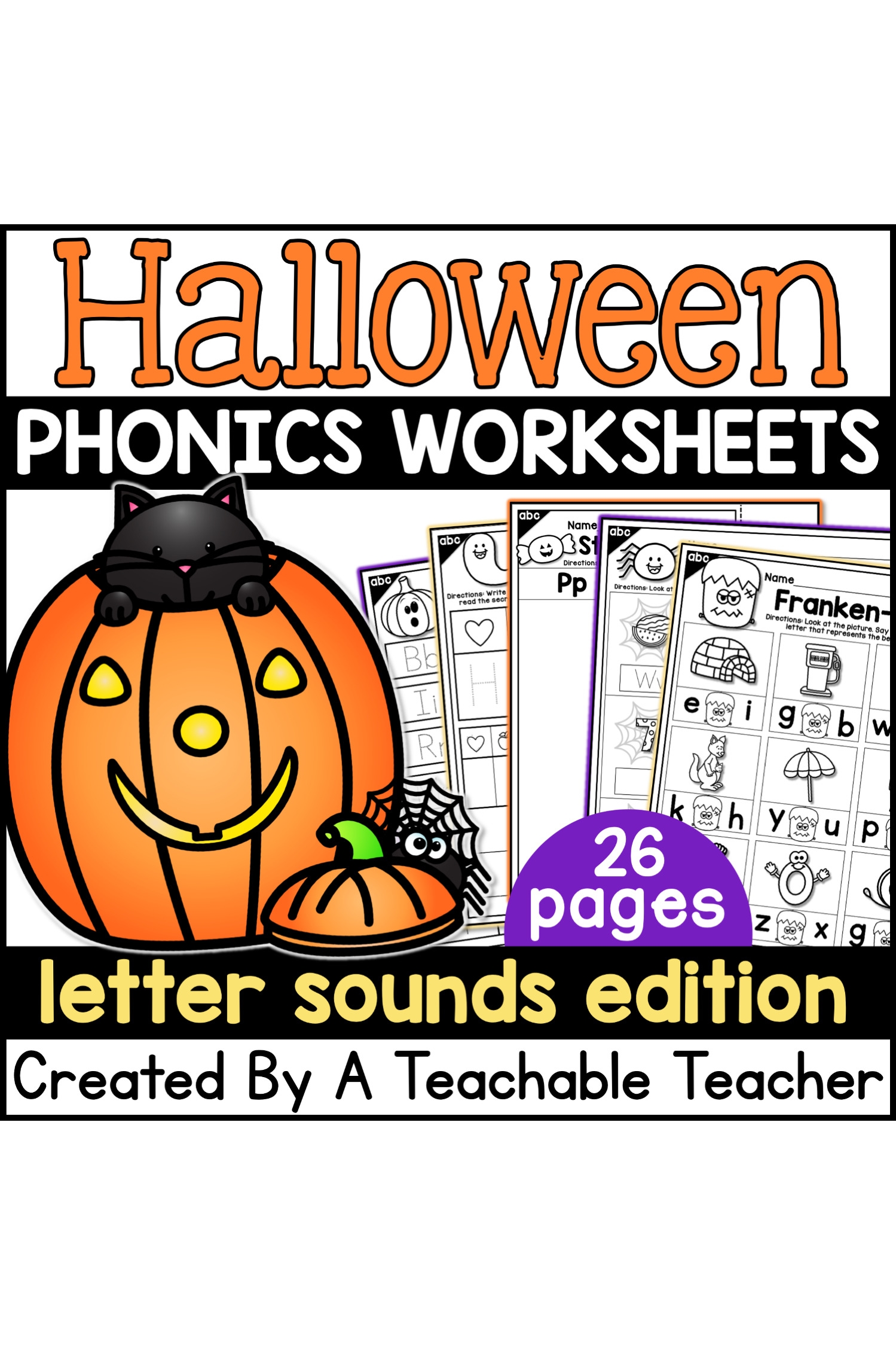 Halloween Letter Sounds Activities NO PREP Phonics Worksheets A Teachable Teacher