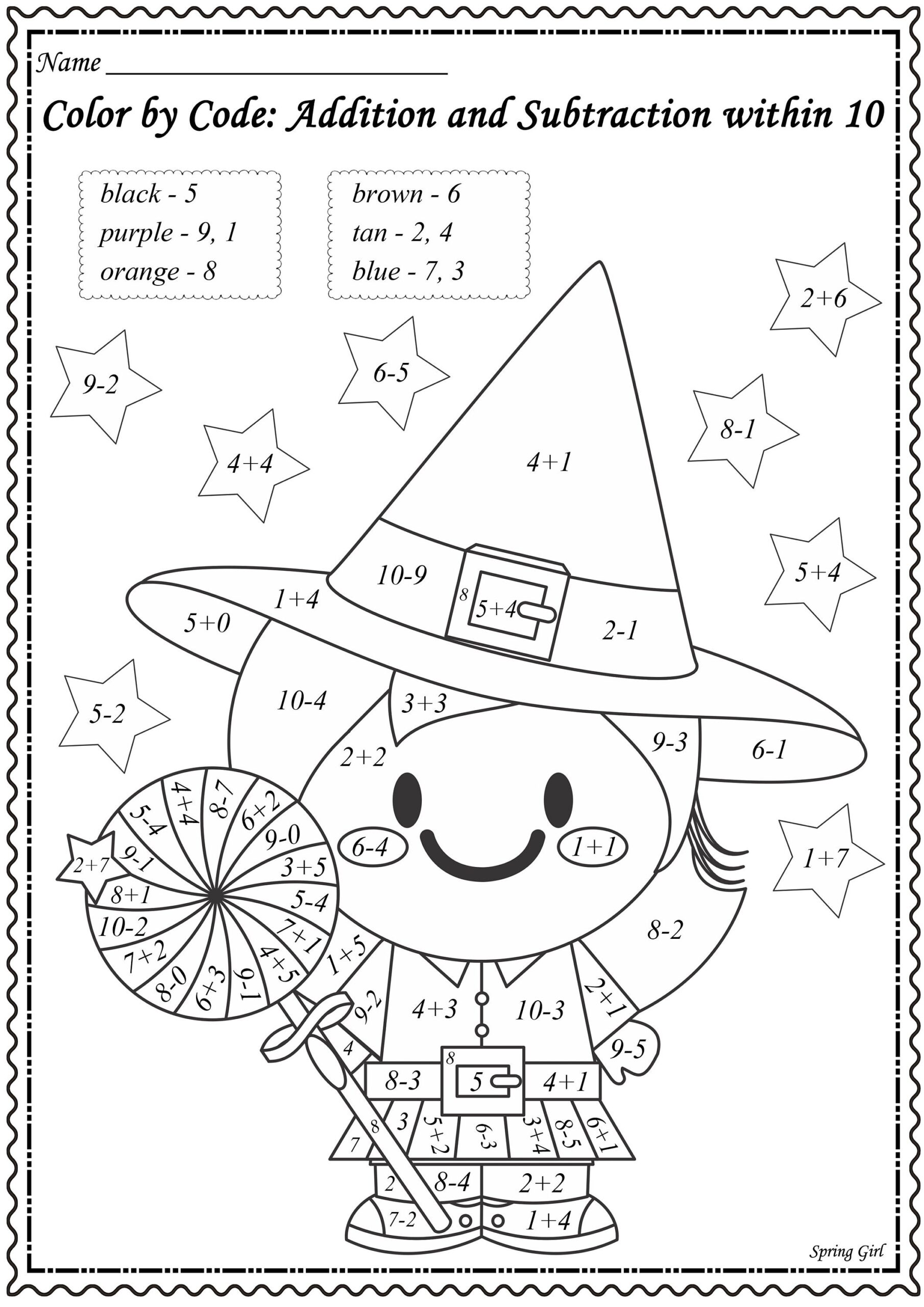 Halloween Math Color By Number Worksheets Etsy Denmark