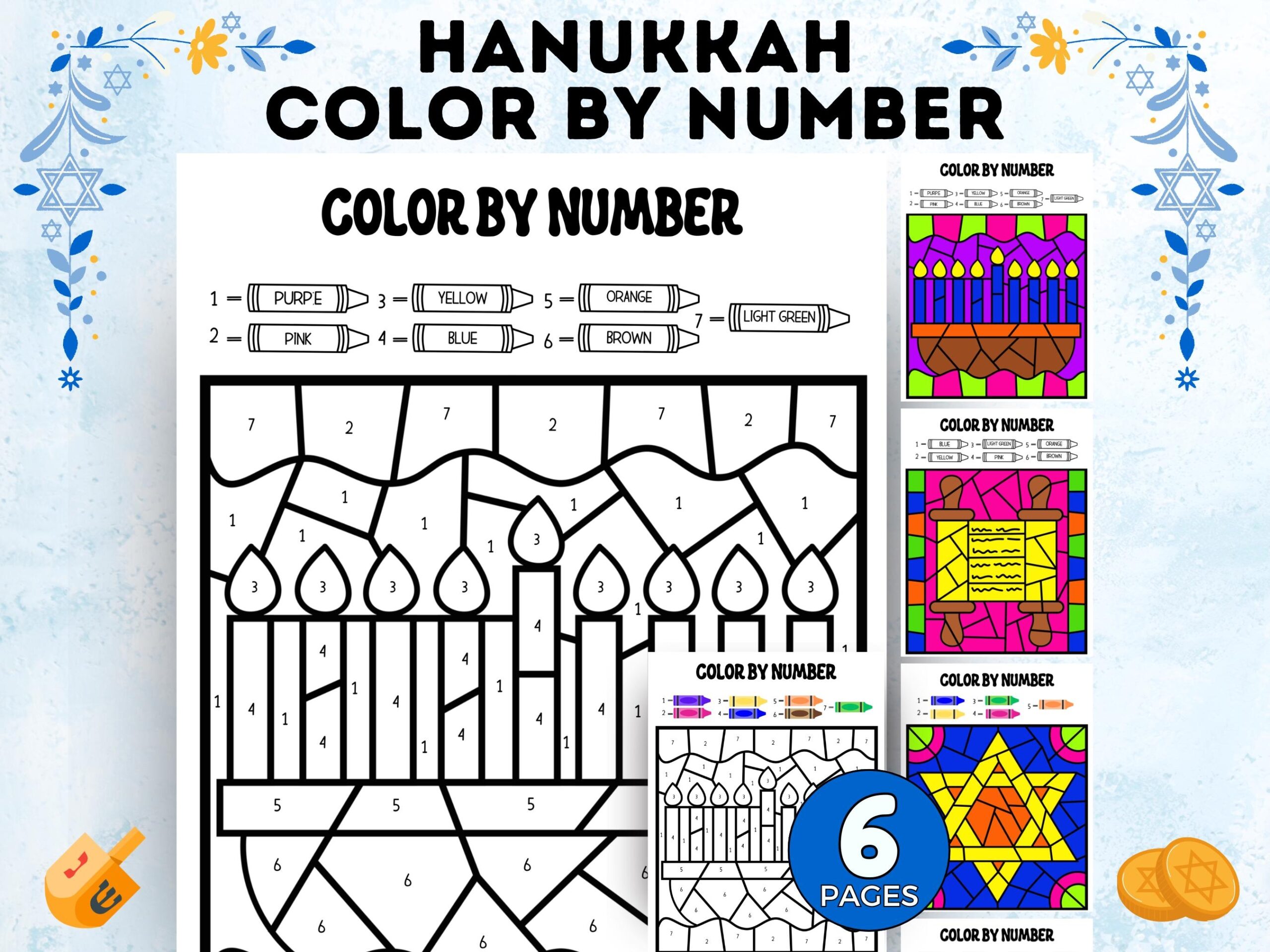 Hanukkah Color By Number Hanukkah Coloring Pages Hanukkah Coloring Book Hanukkah Hebrew School Activities Printable Download PDF Etsy