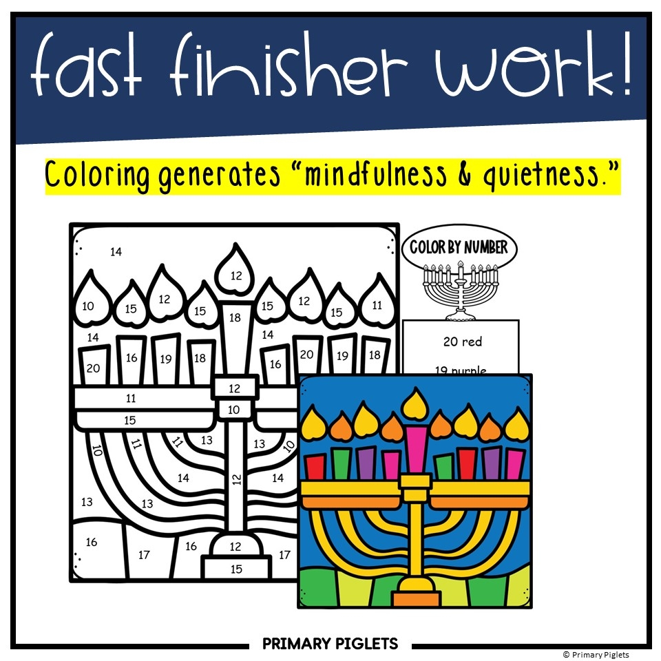 Hanukkah Math Coloring Pages Color By Number Code Sheets Classful
