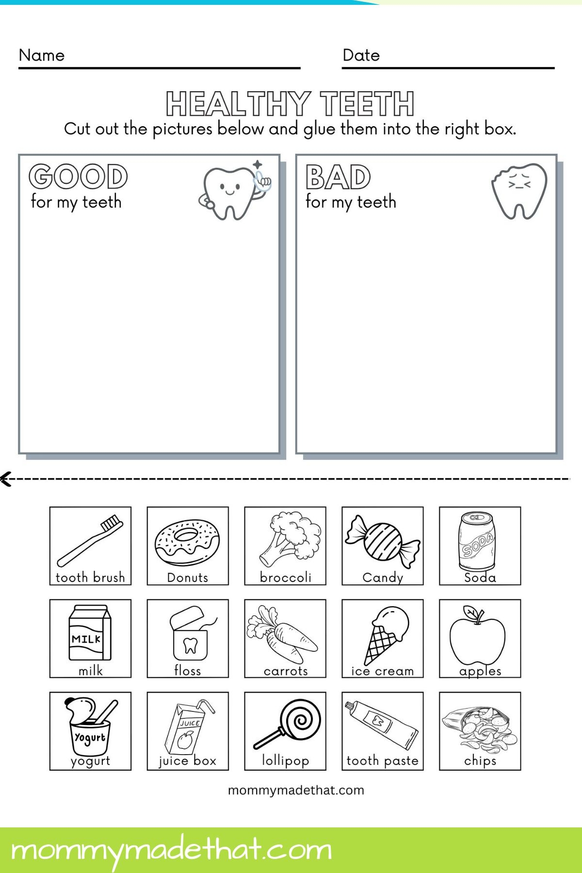 Healthy Teeth Sorting Worksheet Free Printable 