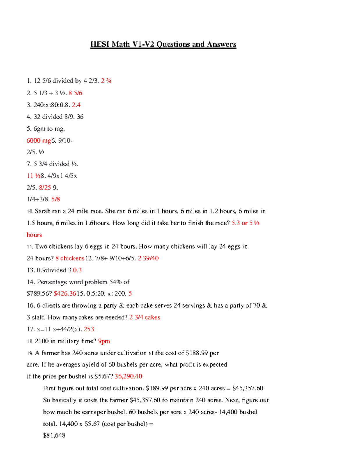 HESI Math V1 V2 Questions And Answers Review Guide Studocu