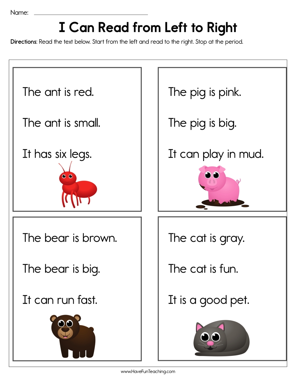 I Can Read From Left To Right Worksheet Have Fun Teaching