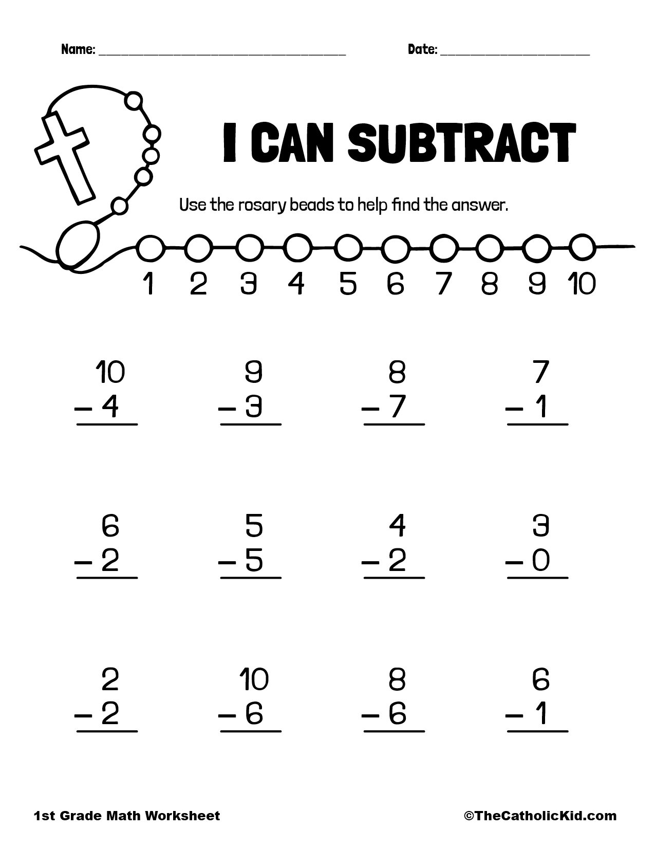 I Can Subtract 1st Grade Math Worksheet Catholic TheCatholicKid I Can Subtract 1st Grade Math Worksheet Catholic TheCatholicKid
