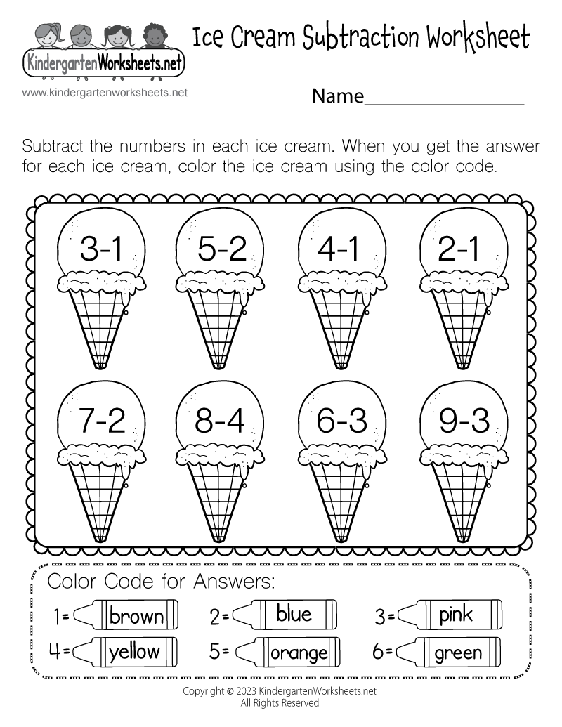 subtraction worksheet kindergarten