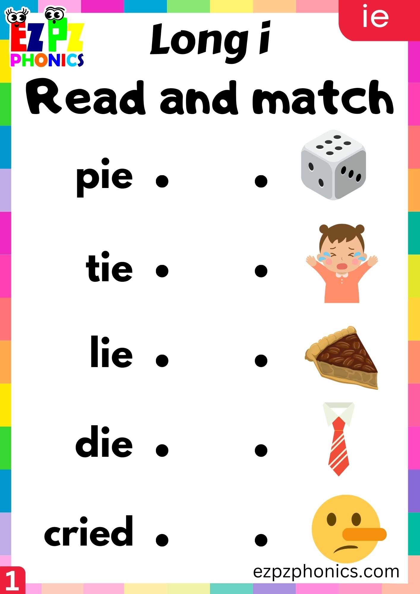 IE Words Read And Match Long I Phonics Worksheet Ezpzphonics