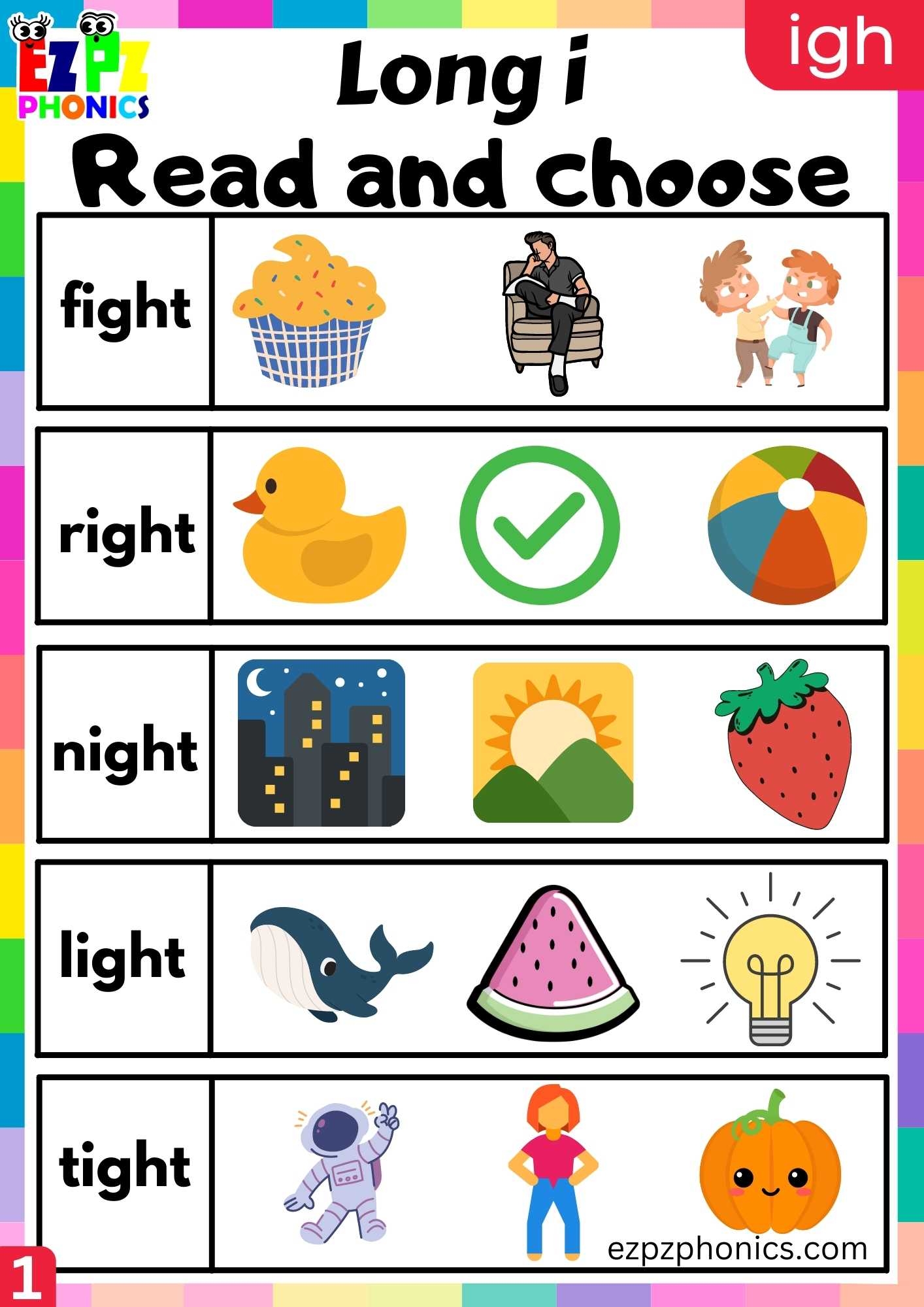 IGH Words Read And Choose Long I Phonics Worksheet Ezpzphonics IGH Words Read And Choose Long I Phonics Worksheet Ezpzphonics