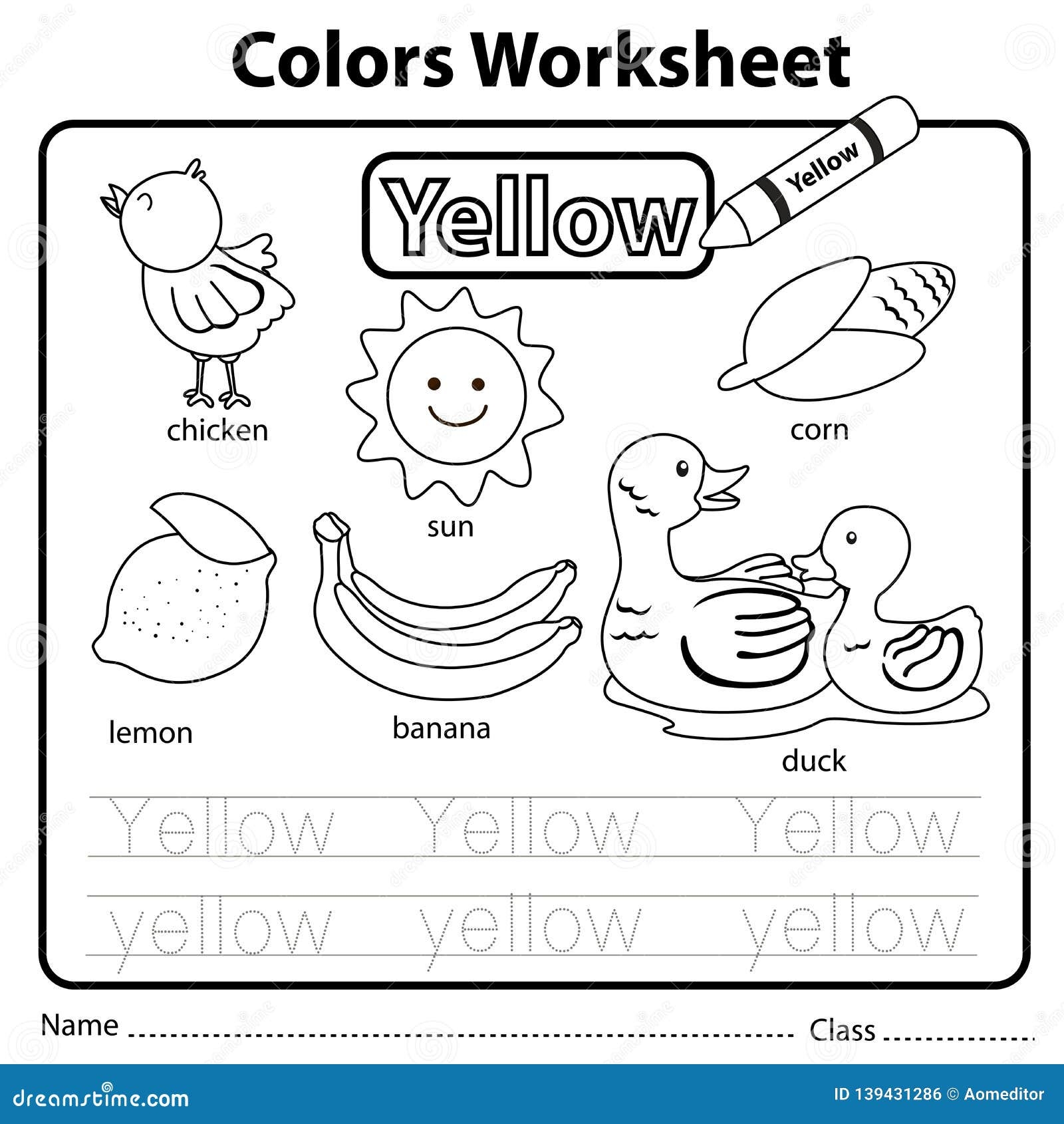 Illustrator Of Color Worksheet Yellow Stock Vector Illustration Of Colorless Level 139431286