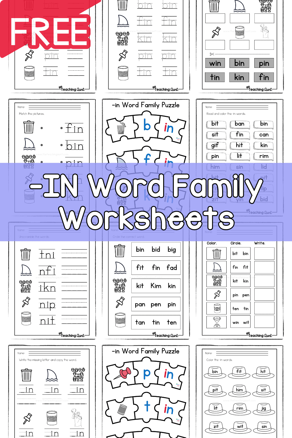 IN Word Family Worksheets The Teaching Aunt