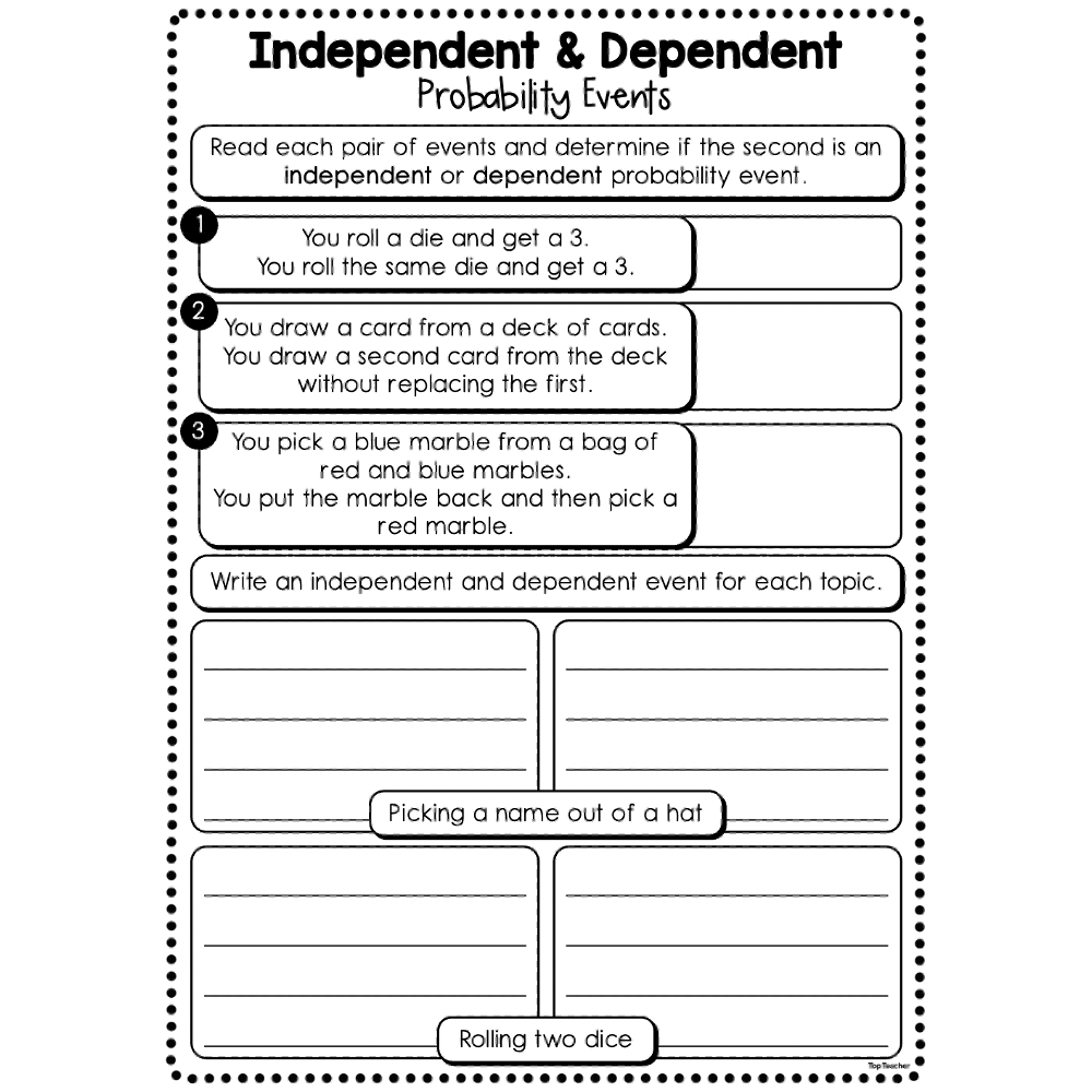 Independent Dependent Probability Events Worksheet Top Teacher Independent Dependent Probability Events Worksheet Top Teacher