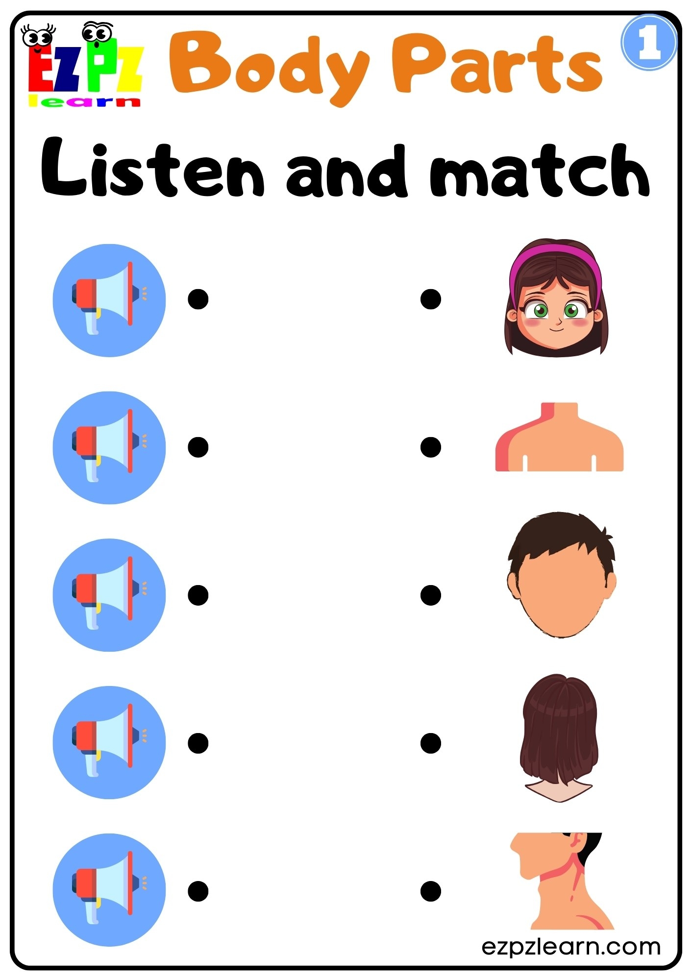 Interactive Worksheet For Body Parts Listen And Match The Correct Images Activity For Kids And ESL Students Group 1 Ezpzlearn
