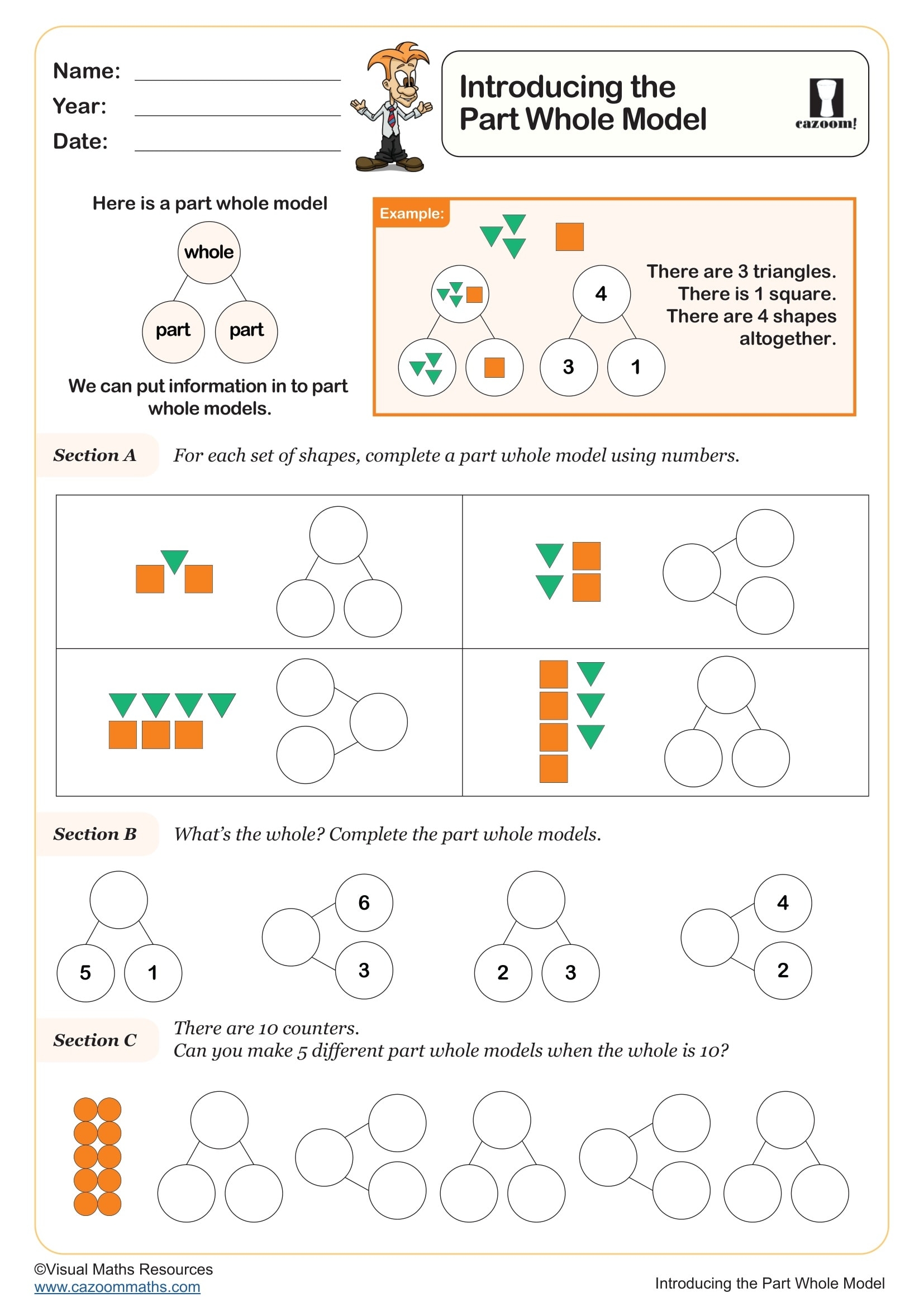 Introducing The Part Whole Model Year 1 Worksheet Introducing The Part Whole Model Year 1 Worksheet