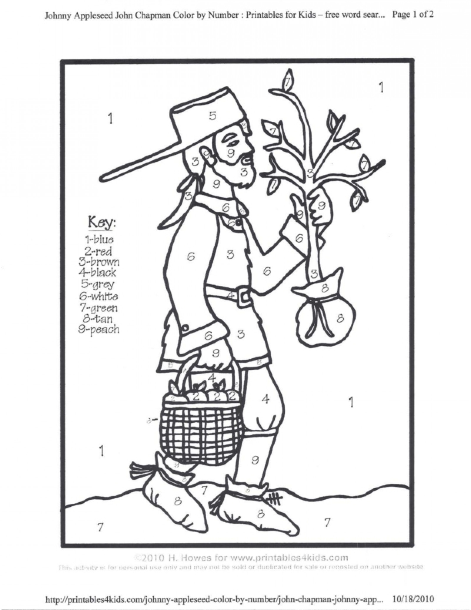 johnny appleseed color page